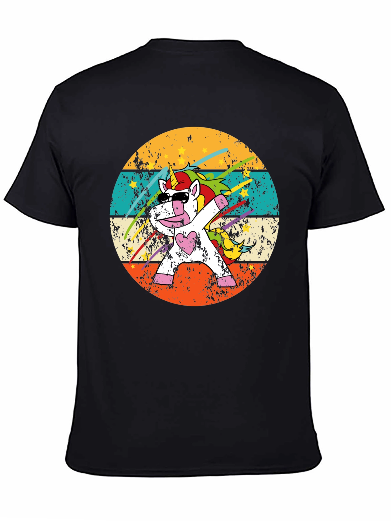 Black Dabbing Unicorn Retro T-Shirt view 4