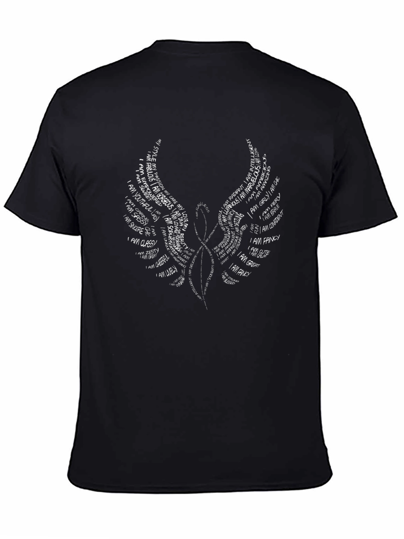 Black Empowering Word Art Wings Graphic Tee - Unisex Black T-Shirt view 4