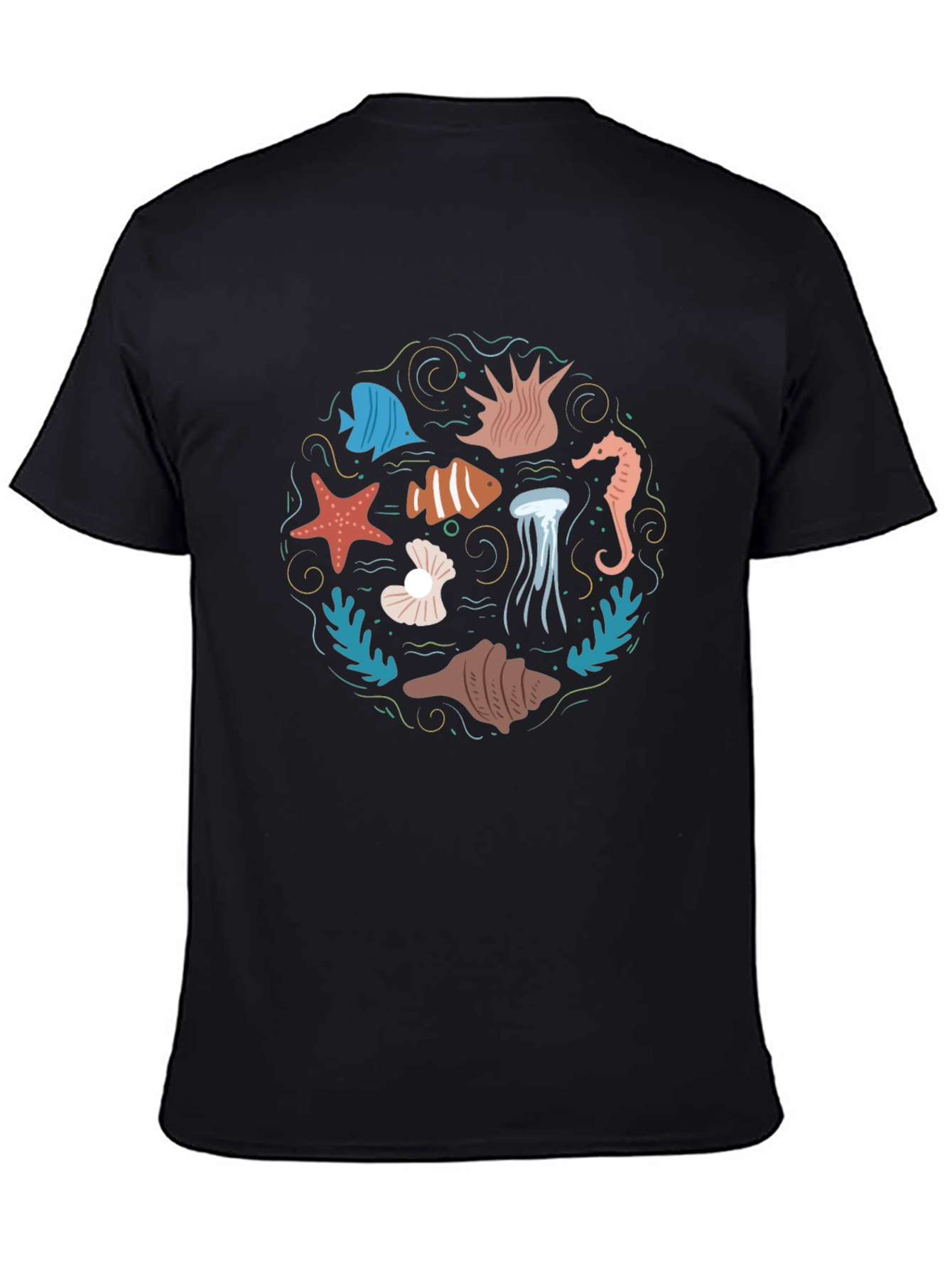 Ocean Life Graphic Tee - Black Cotton T-Shirt - 4