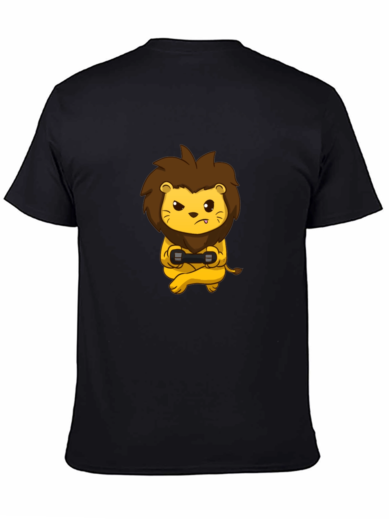 Black Gamer Lion Graphic T-Shirt - Black Cotton Tee view 4