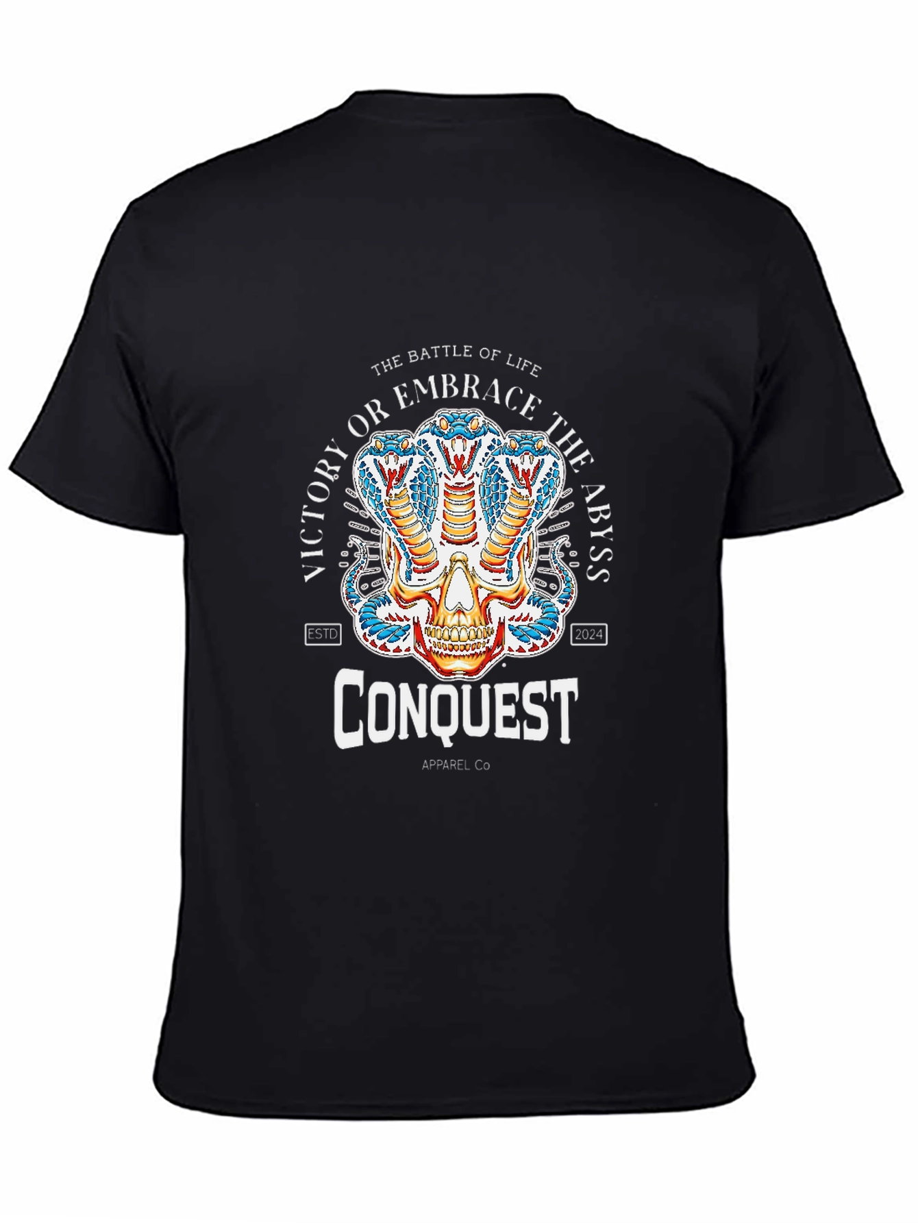 Black Conquest Skull Cobra Graphic Black T-Shirt view 4