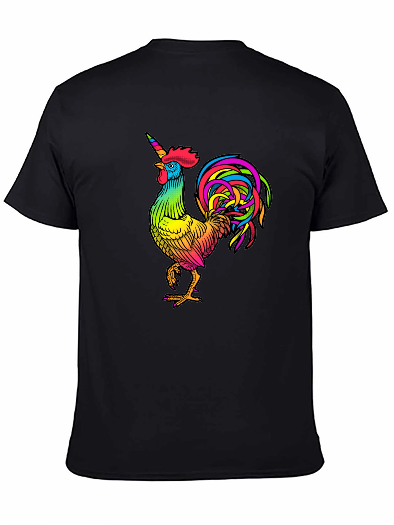 Black Rainbow Unicorn Rooster Graphic Tee view 4