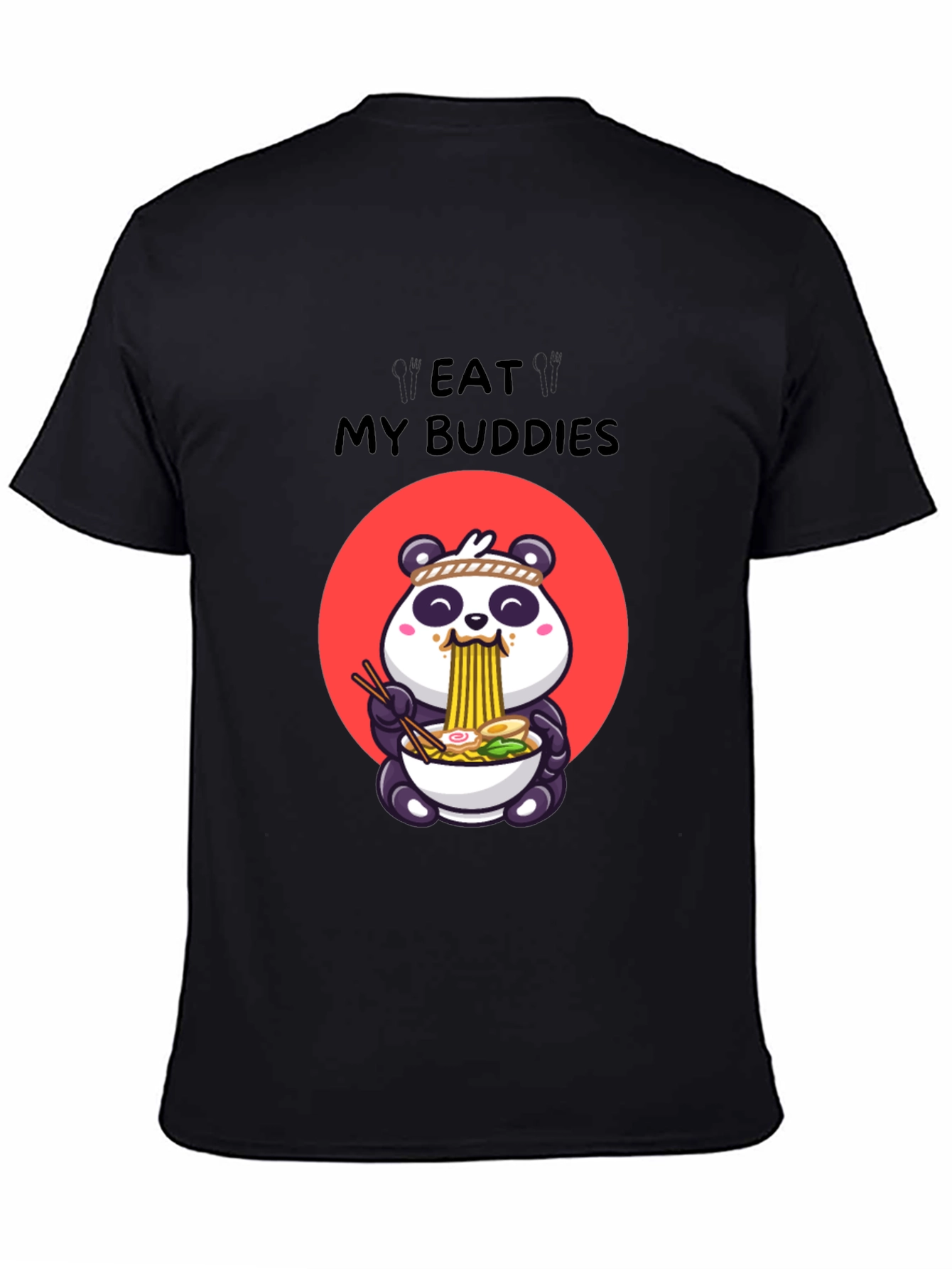 Black Eat My Buddies Panda Ramen T-Shirt view 4