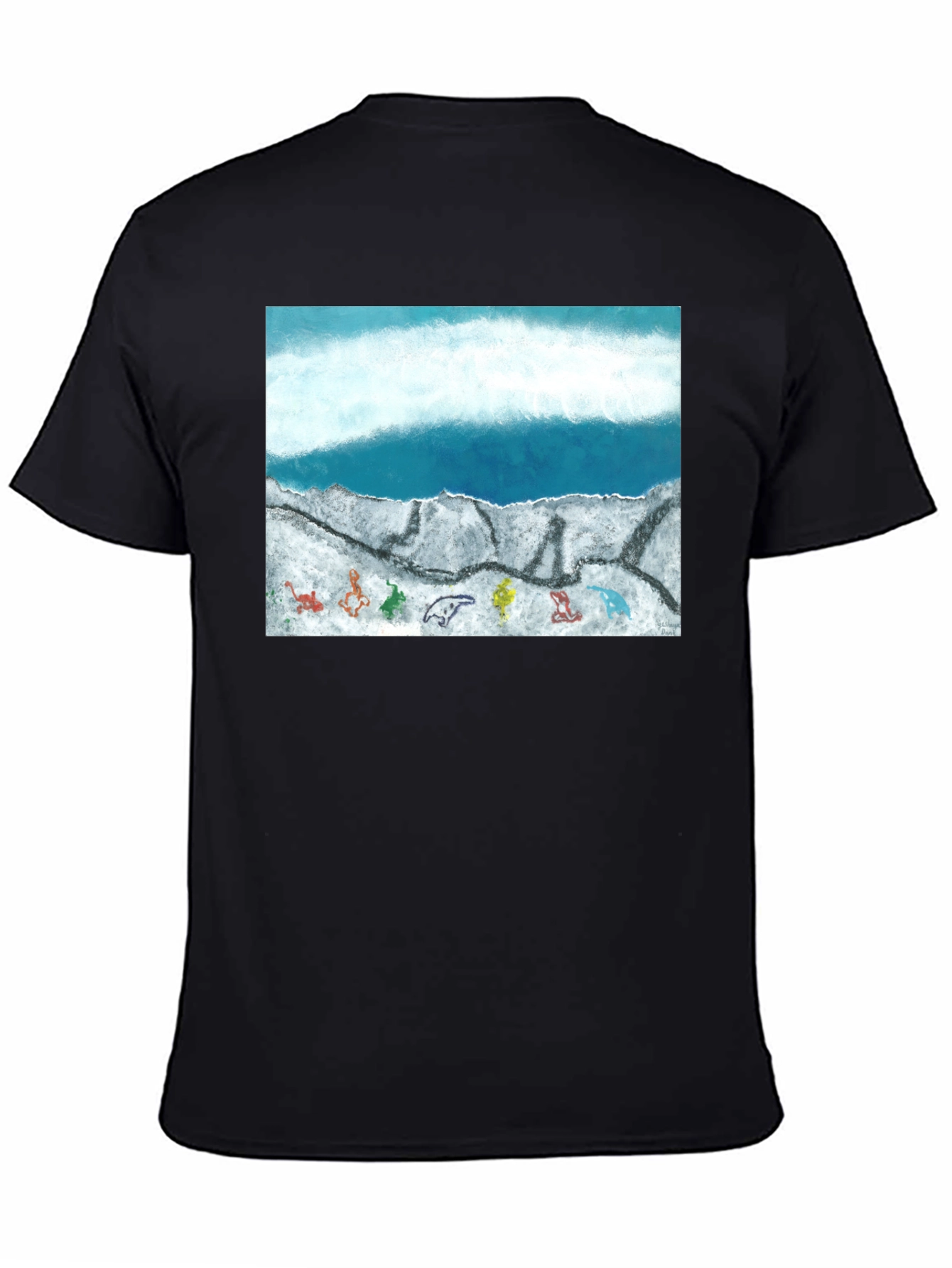 Ocean Scene Graphic Print Black T-Shirt - 4