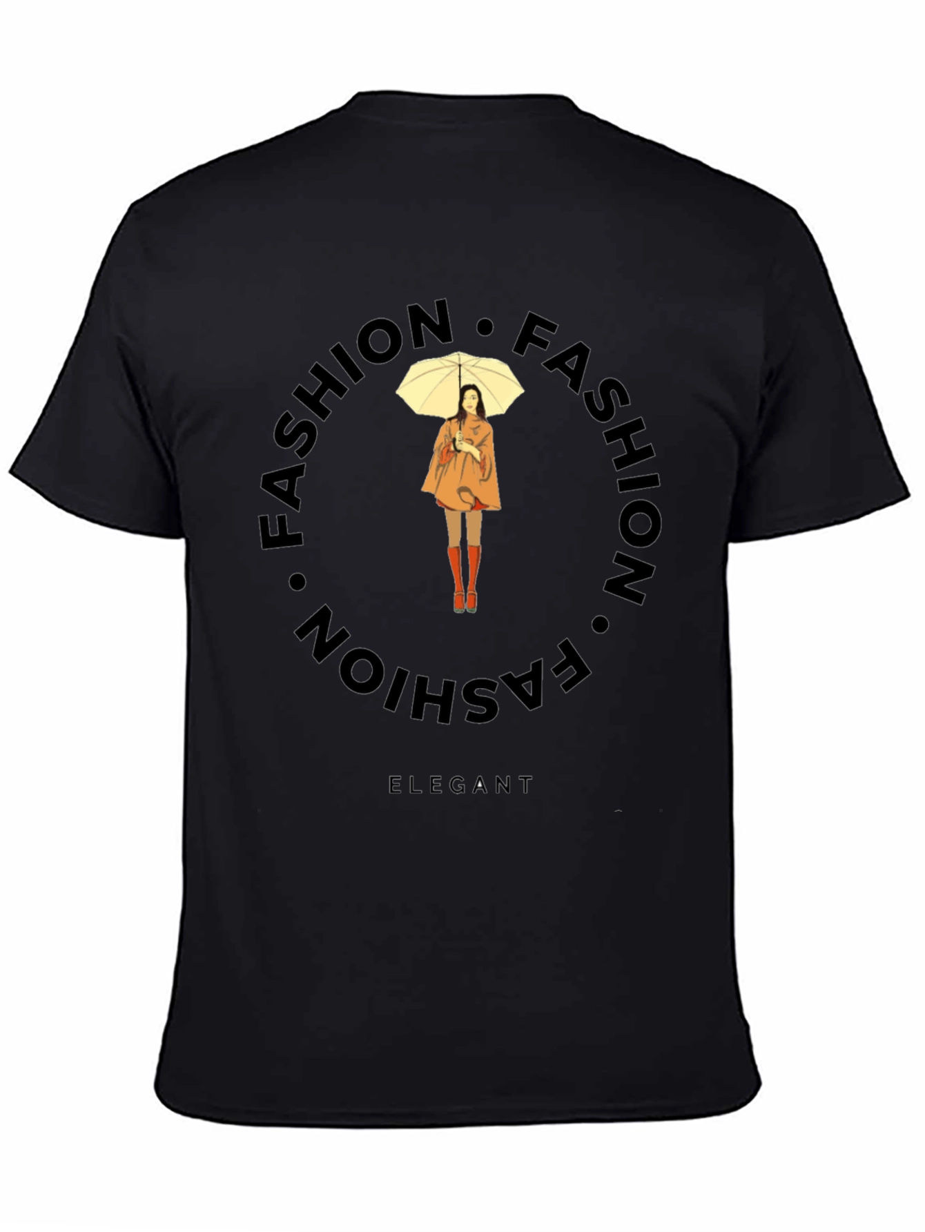 Black Elegant Fashion Tee - Stylish Round Design view 4