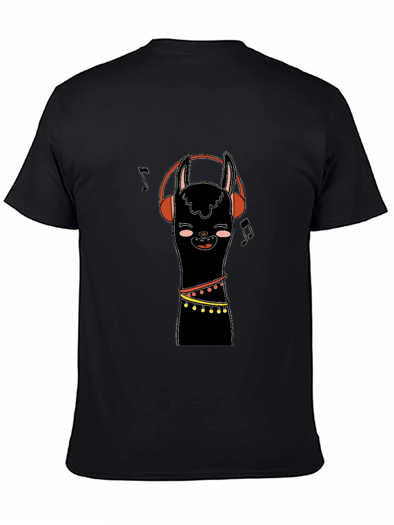 Black Llama Headphones Black Graphic Tee view 4