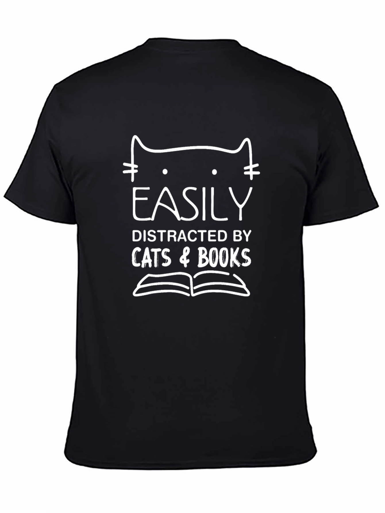 Black Easily Distracted by Cats & Books Graphic Tee view 4
