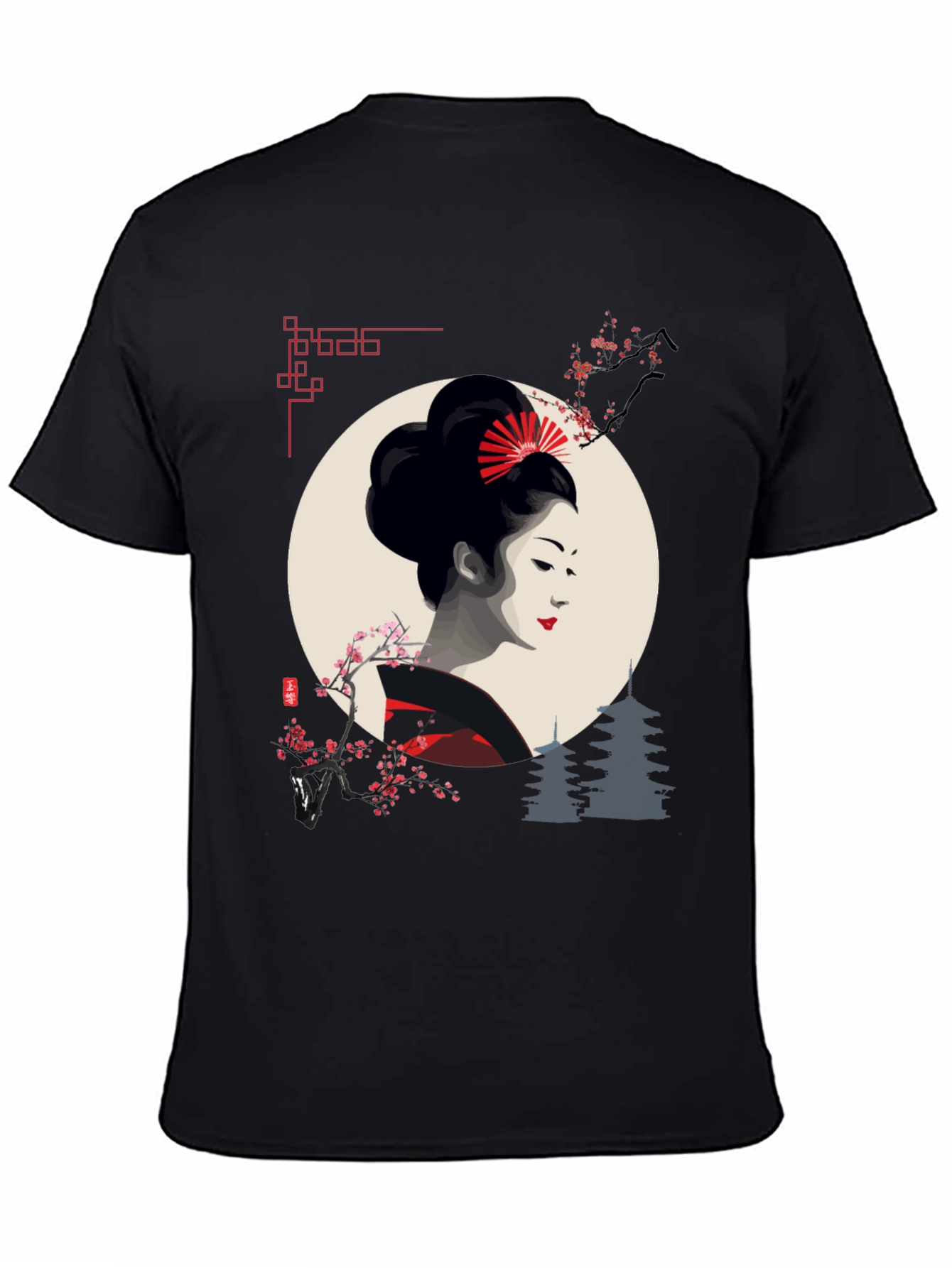 Black Geisha Graphic Print Black T-Shirt view 4