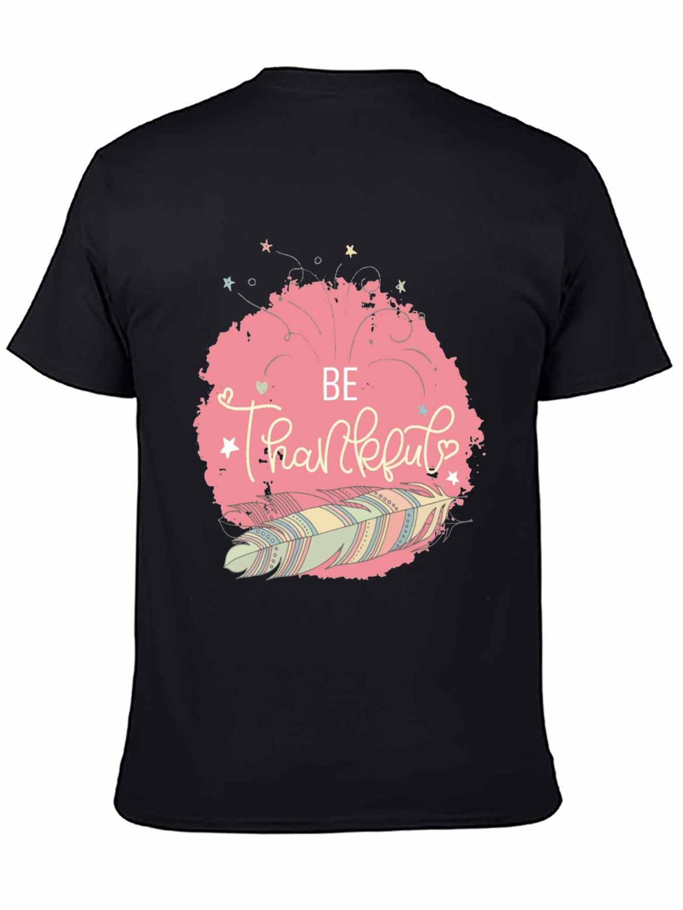 Black Be Thankful Feather Graphic Tee - Stylish Comfort view 4