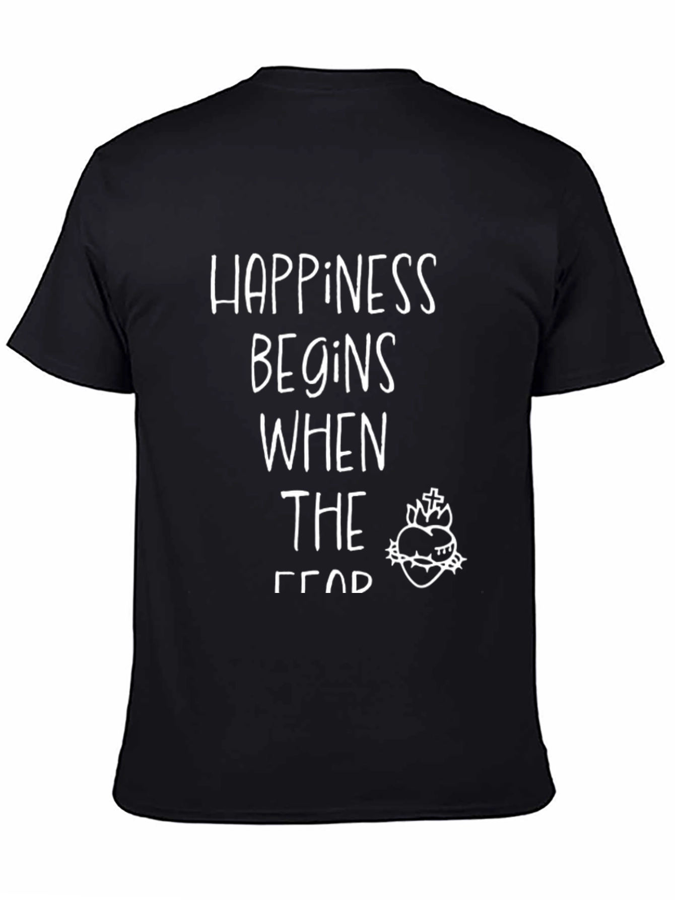 Black Happiness Begins T-Shirt - Motivational Tee view 4