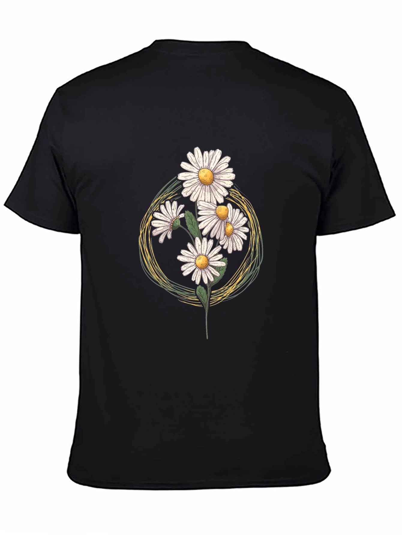 Black Daisy Graphic Print T-Shirt - Black Cotton Tee view 4