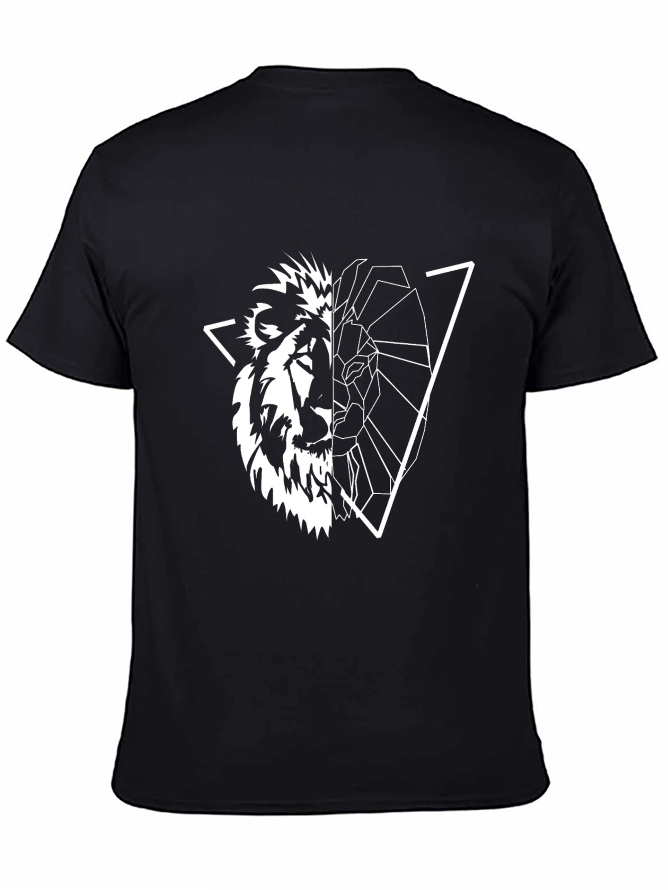 Black Geometric Lion Graphic Tee - Black view 4
