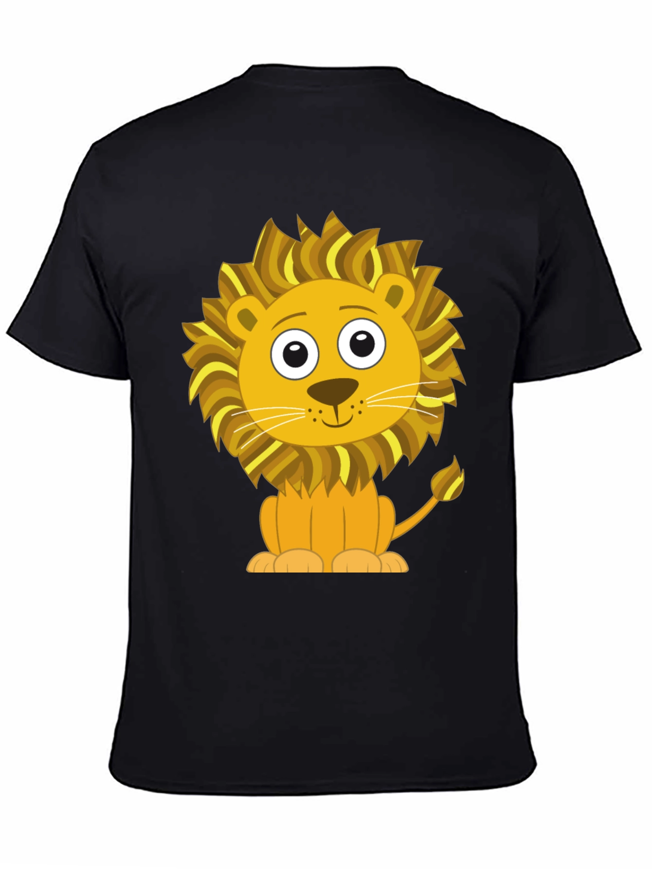 Black Cute Cartoon Lion Graphic T-Shirt - Black Cotton Tee view 4