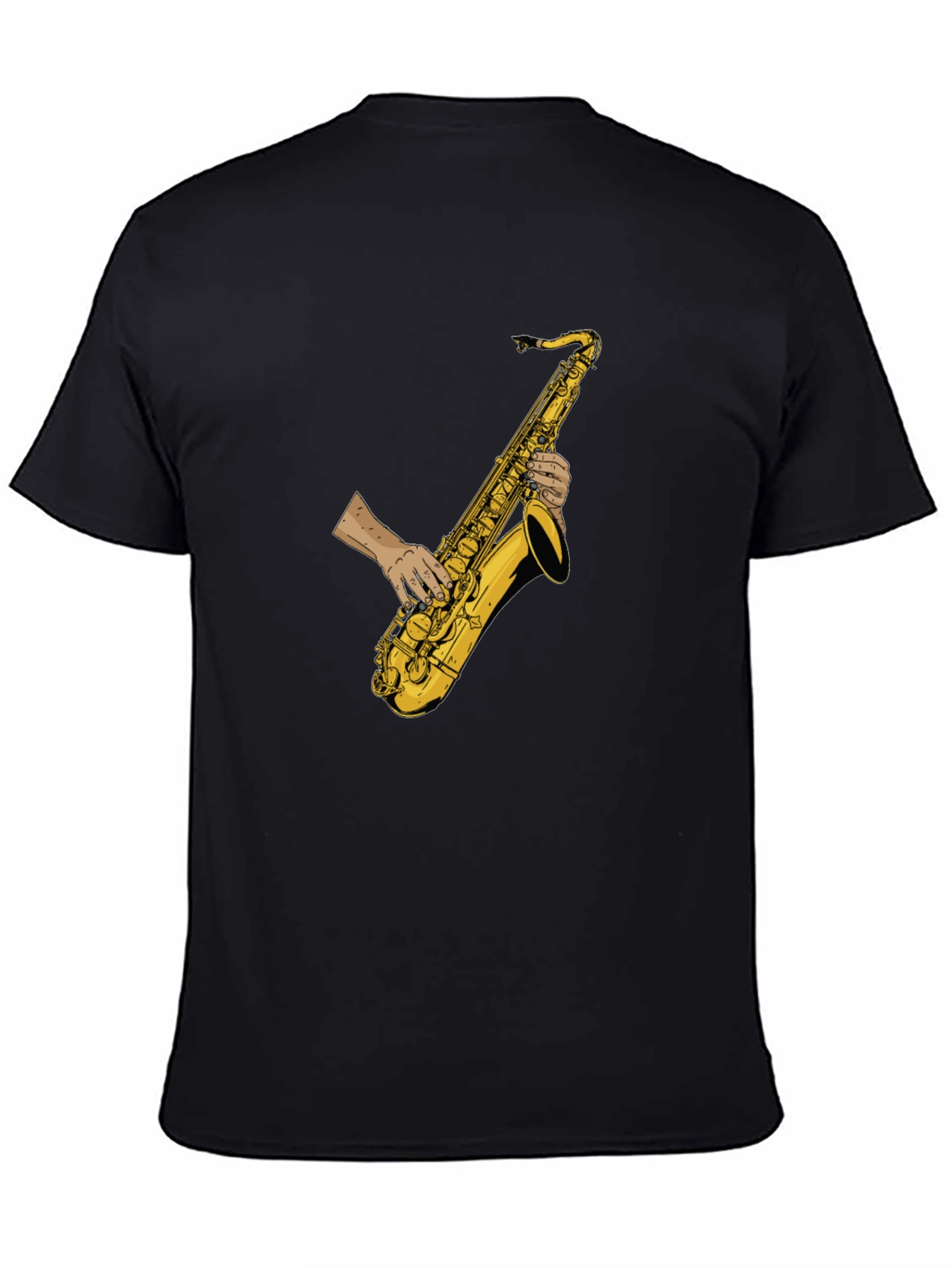Black Saxophone Player Graphic Tee - Black Cotton T-Shirt view 4