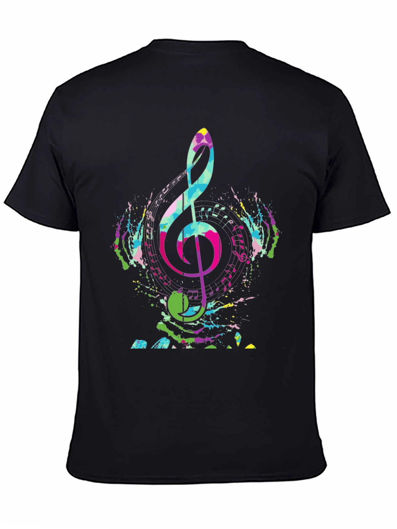 Black Colorful Music Note Graphic Tee - Black view 4