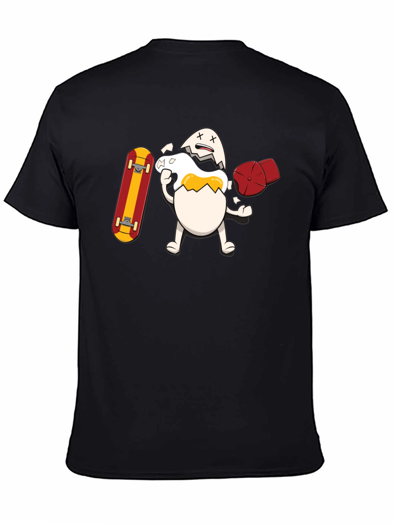Black Egg-cellent Skater Tee: Broken Egg with Skateboard view 4