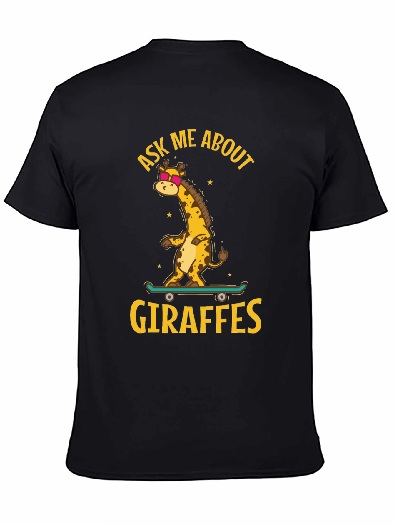 Black Cool Giraffe Skateboard T-Shirt view 4