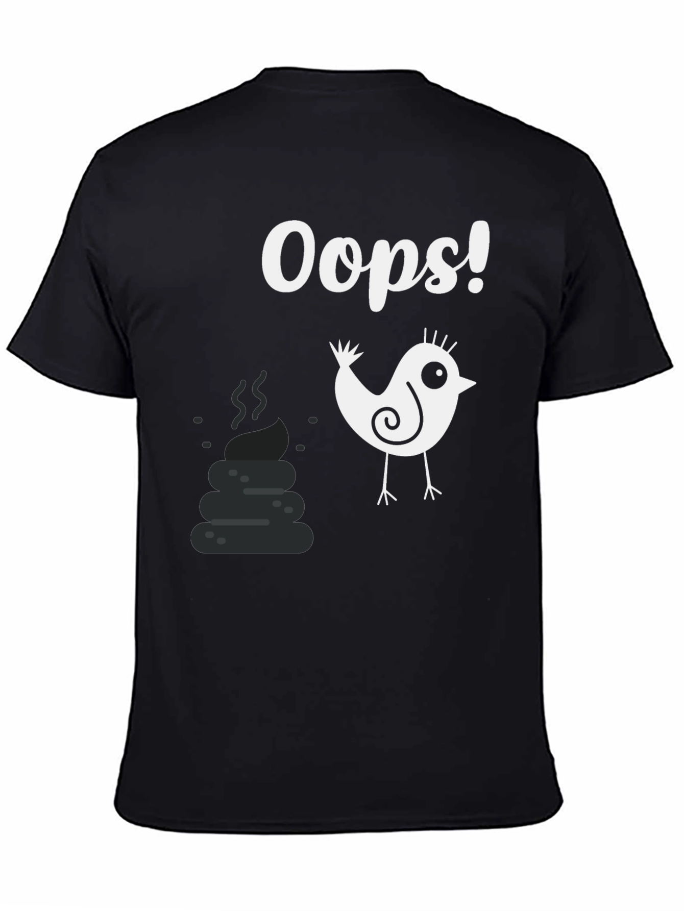 Black Oops! Bird Poop Graphic Tee - Funny Casual T-Shirt view 4