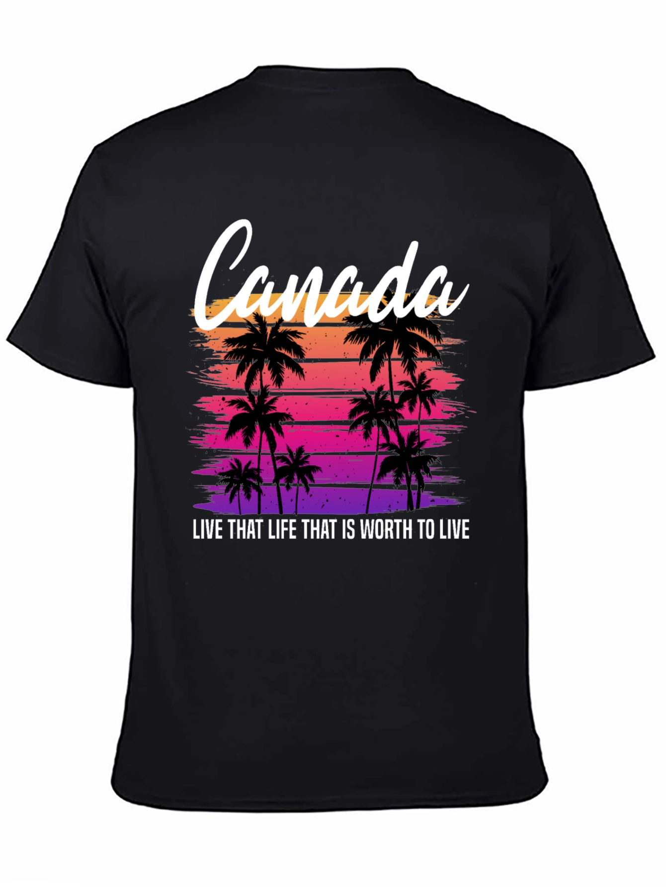 Black Canada Sunset Palm Tree T-Shirt - Live That Life Tee view 4