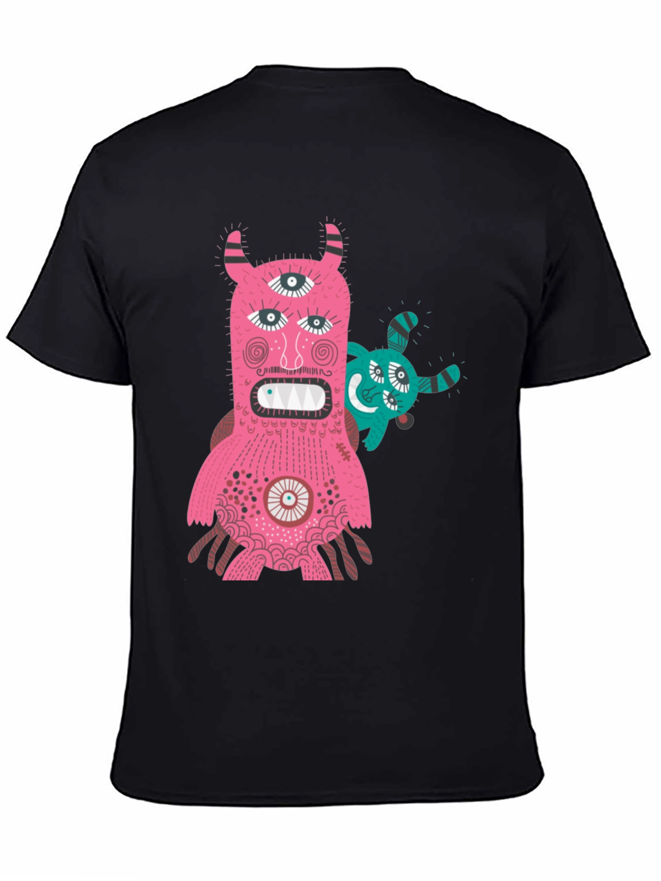 Black Monster Graphic Tee - Black T-Shirt with Fun Creature Design view 4