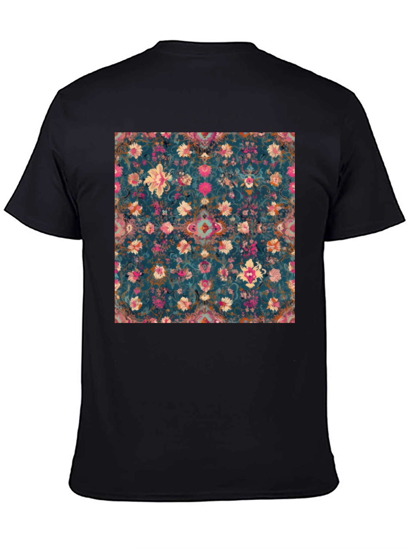 Black Floral Pattern Black T-Shirt view 4