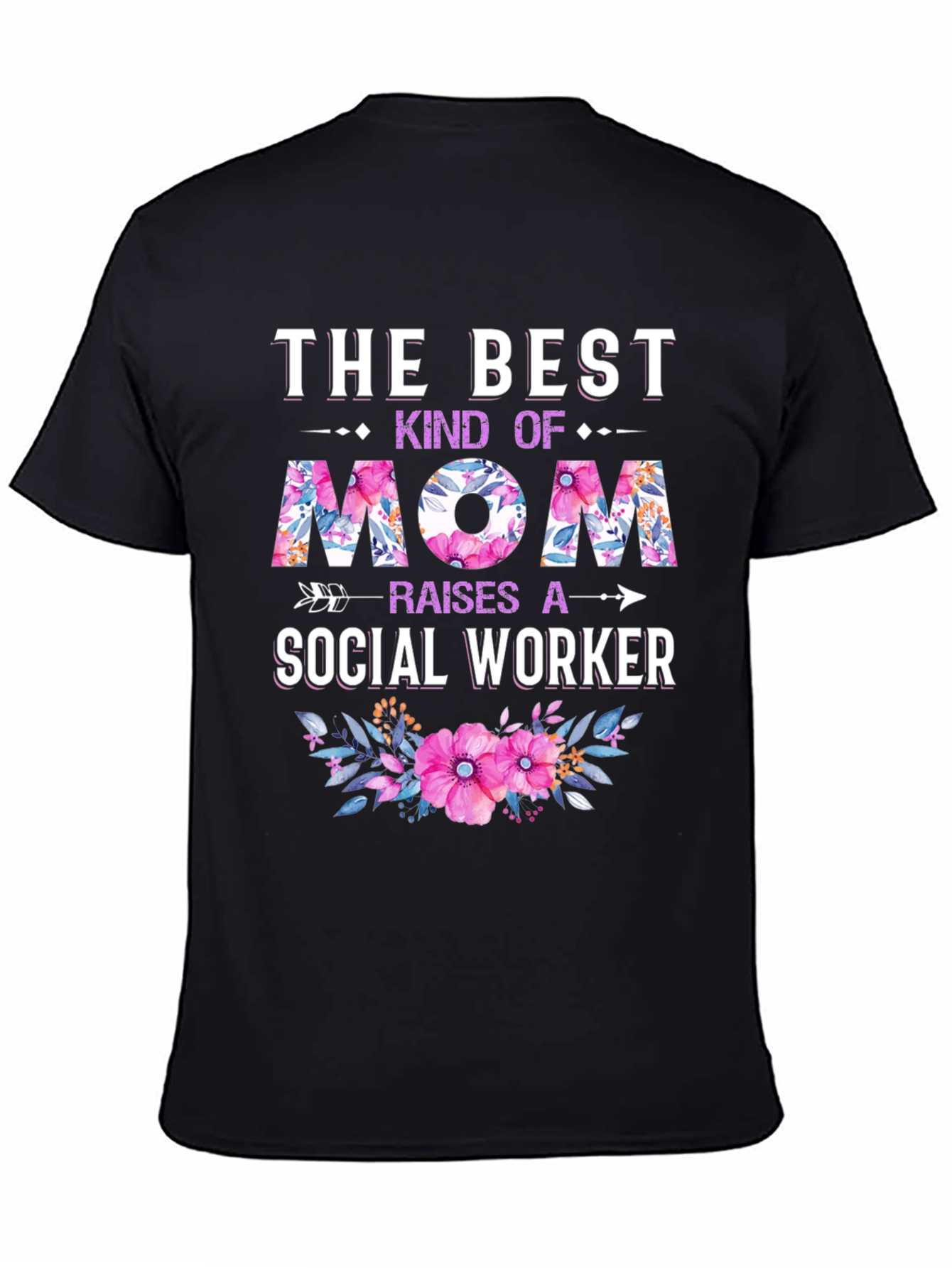 Black Best Mom Social Worker Floral T-Shirt view 4