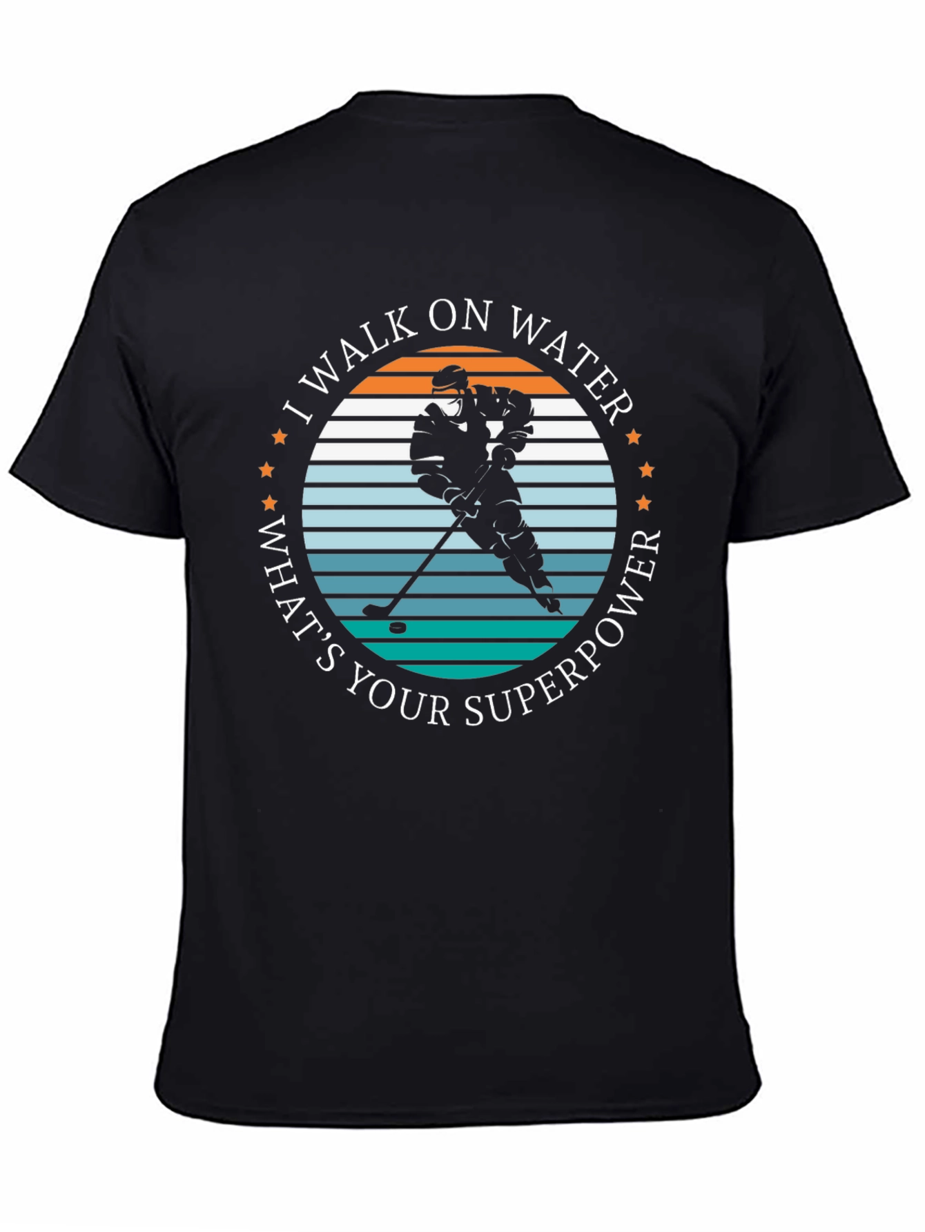 Black I Walk on Water Hockey Player Graphic T-Shirt view 4