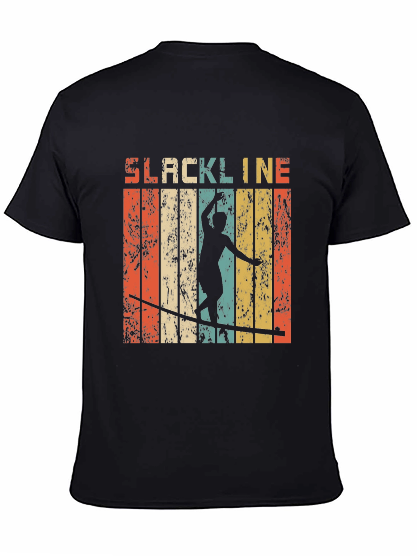 Black Retro Slackline T-Shirt - Vintage Style Black Tee view 4