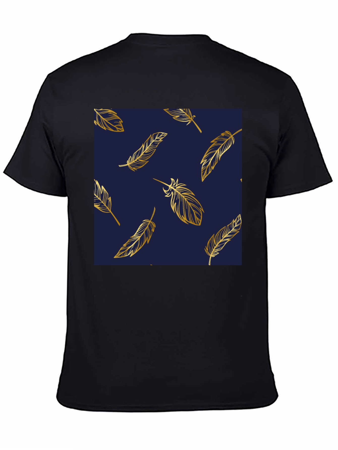 Black Feather Print Crew Neck Black T-Shirt view 4
