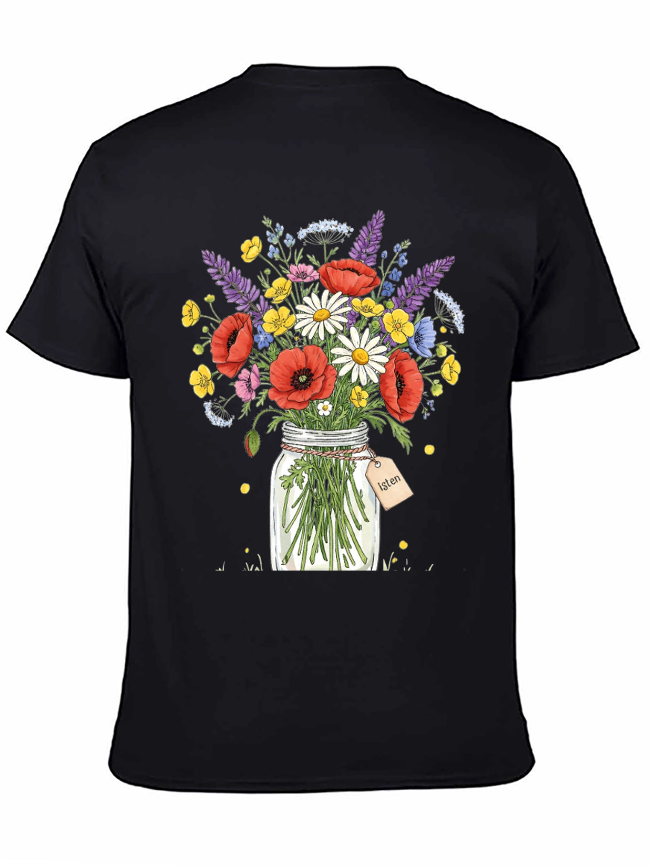 Black Floral Bouquet Jar Graphic T-Shirt view 4