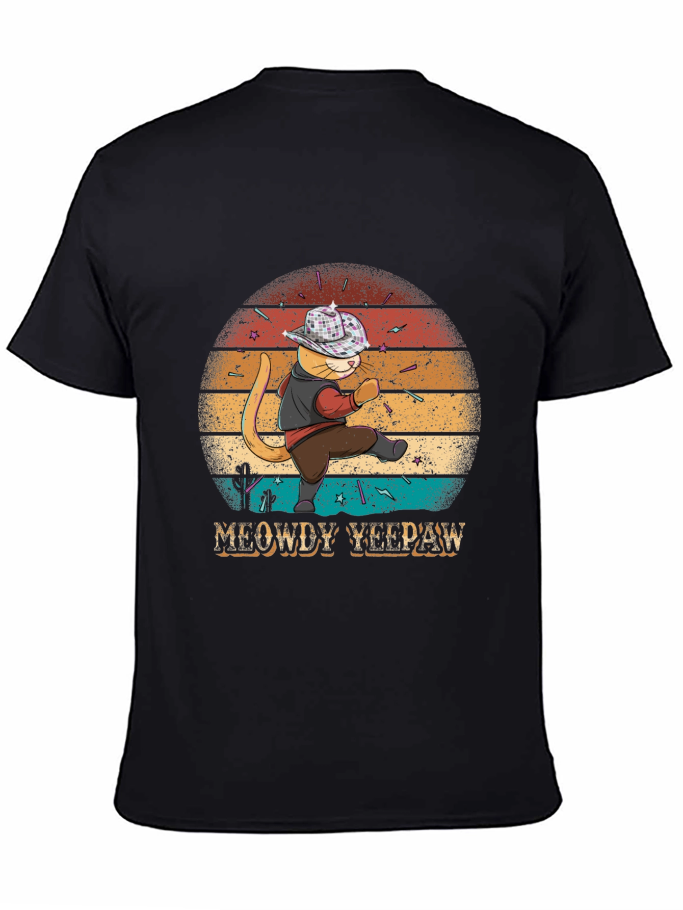 Black Meowdy Yee Paw T-Shirt - Cowboy Cat Tee view 4