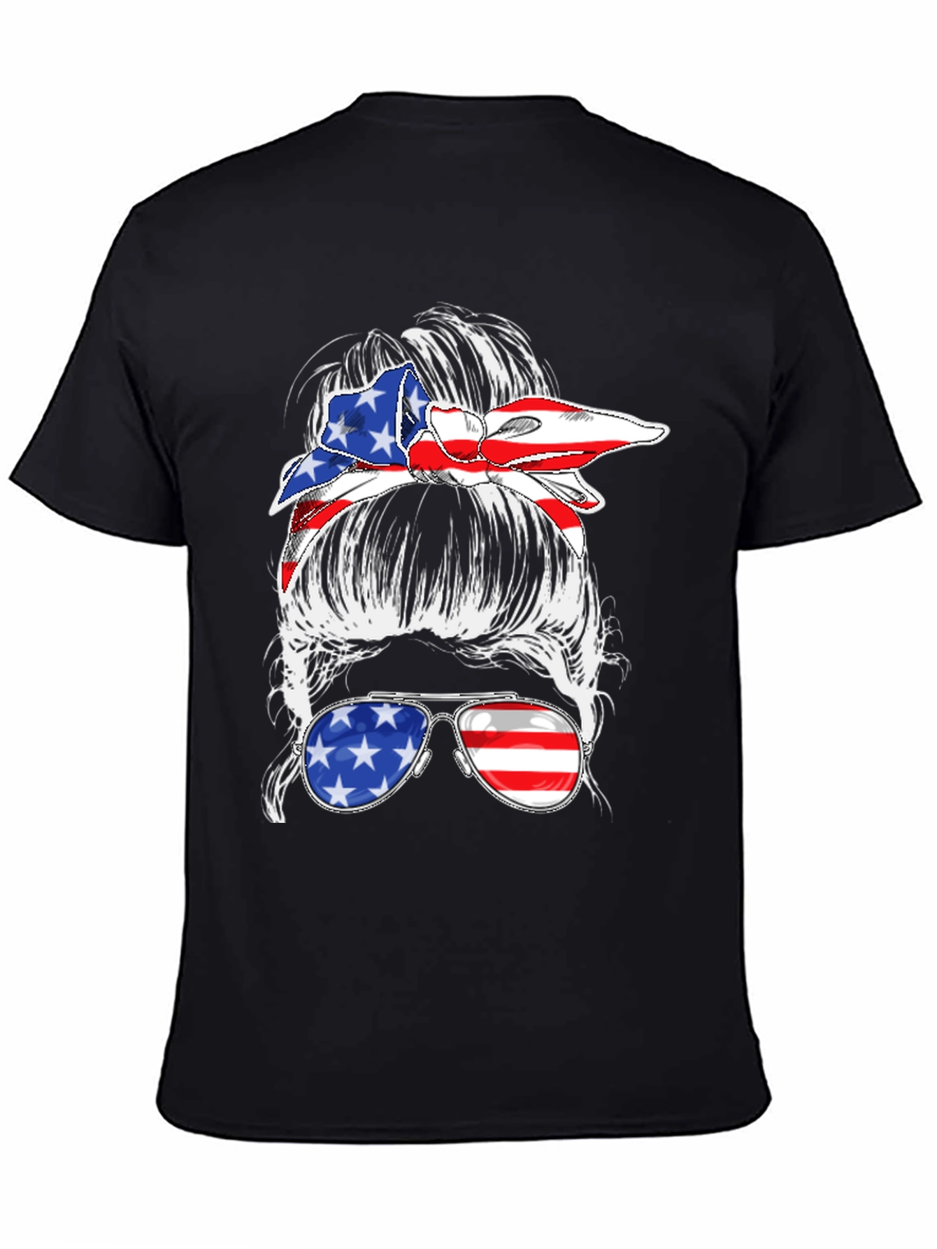 Black Messy Bun American Flag T-Shirt view 4