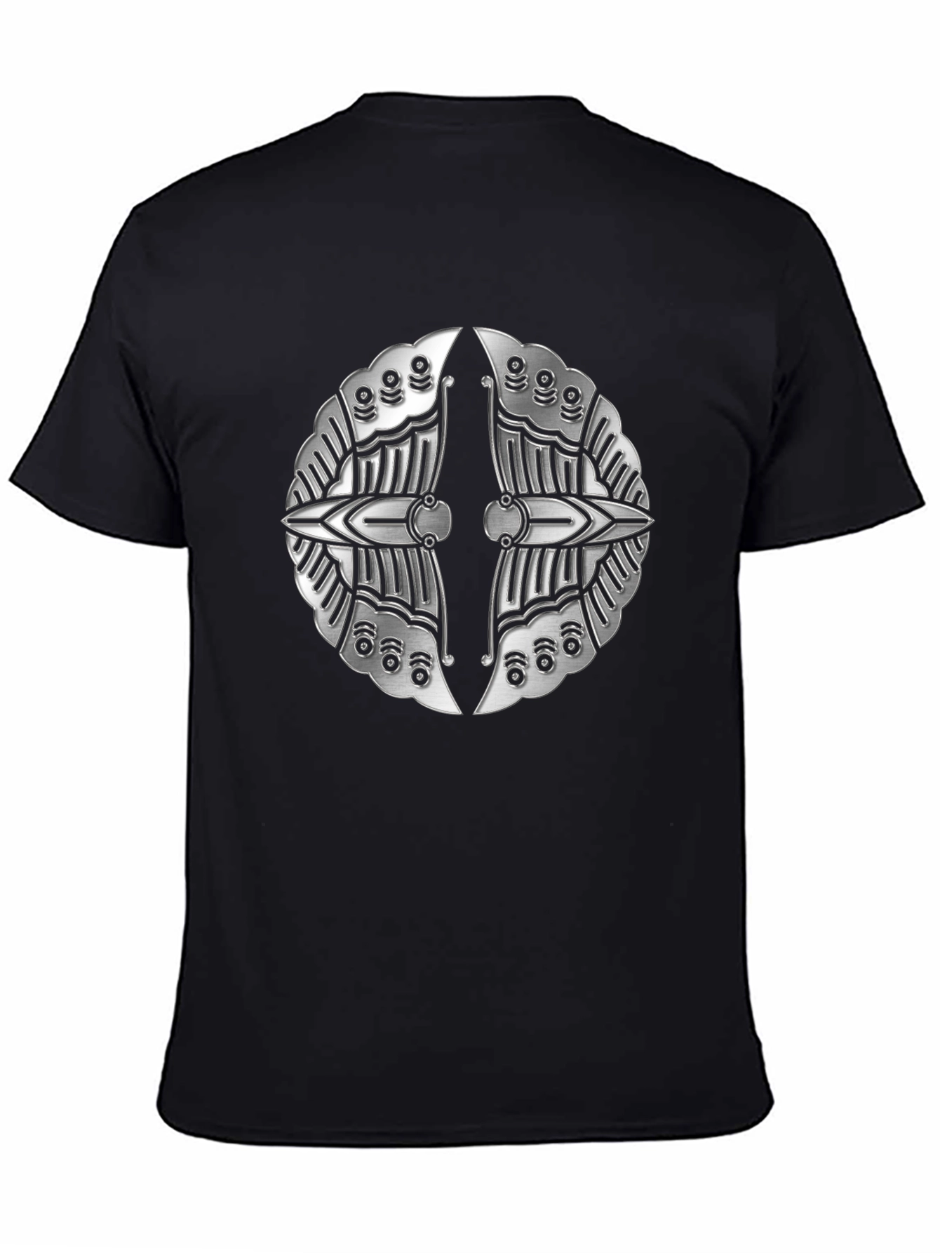 Black Silver Metallic Shield Emblem Black T-Shirt view 4