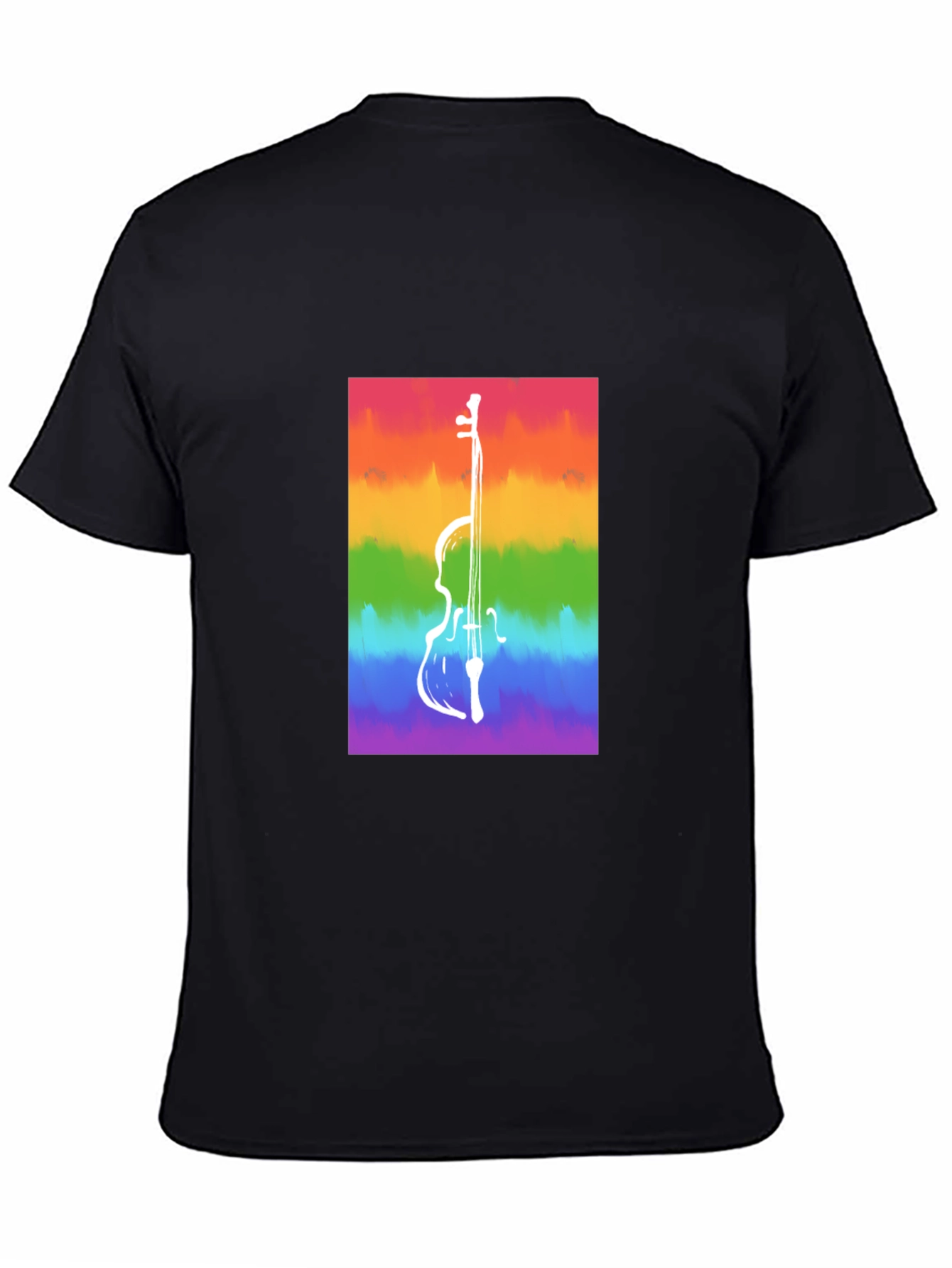Black Rainbow Cello Graphic Tee - Black Cotton Casual Shirt view 4