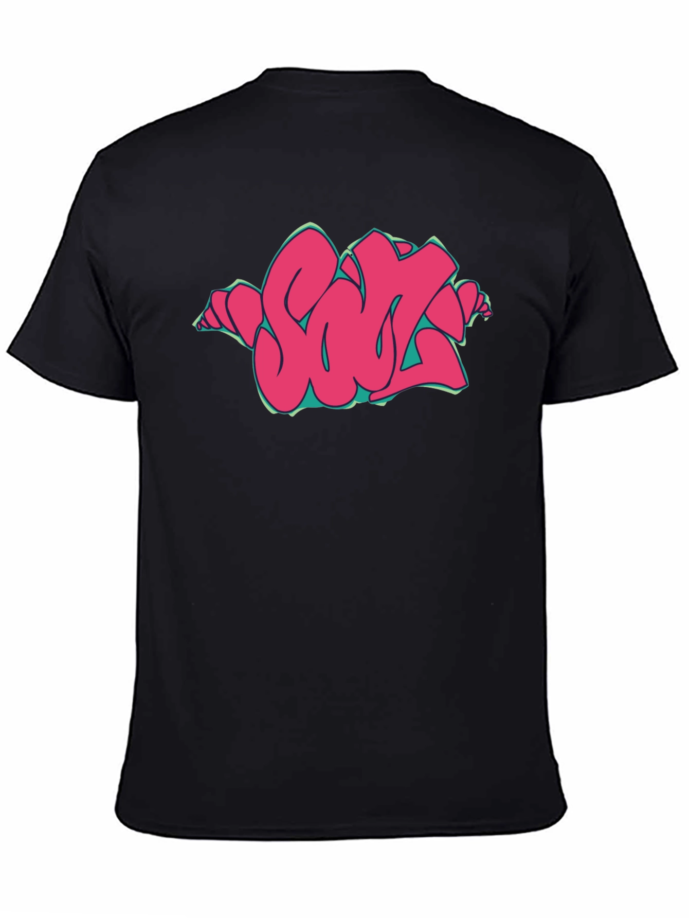 Black Graffiti Style Pink Graphic Print Black T-Shirt view 4
