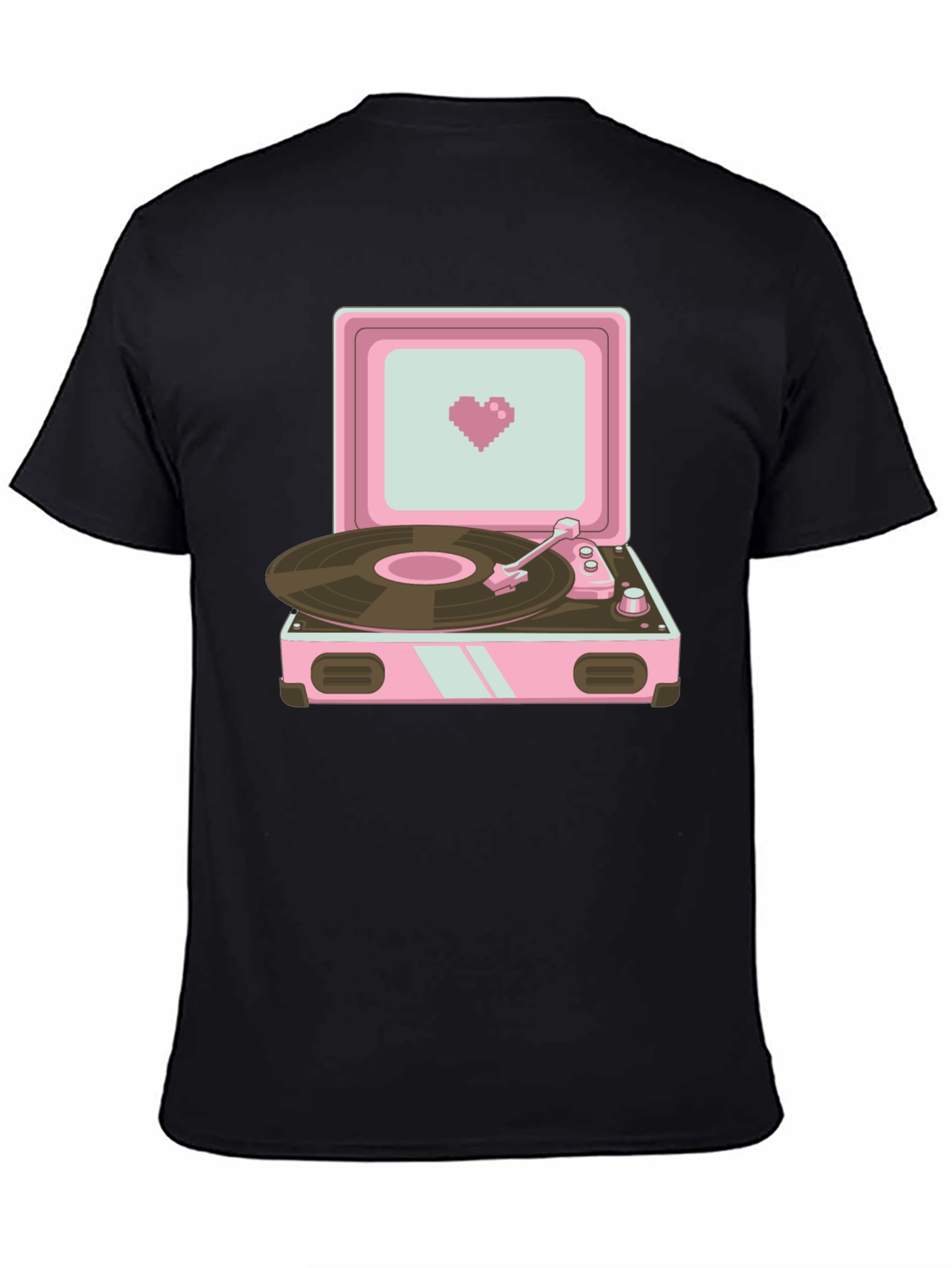 Black Retro Record Player Graphic T-Shirt view 4