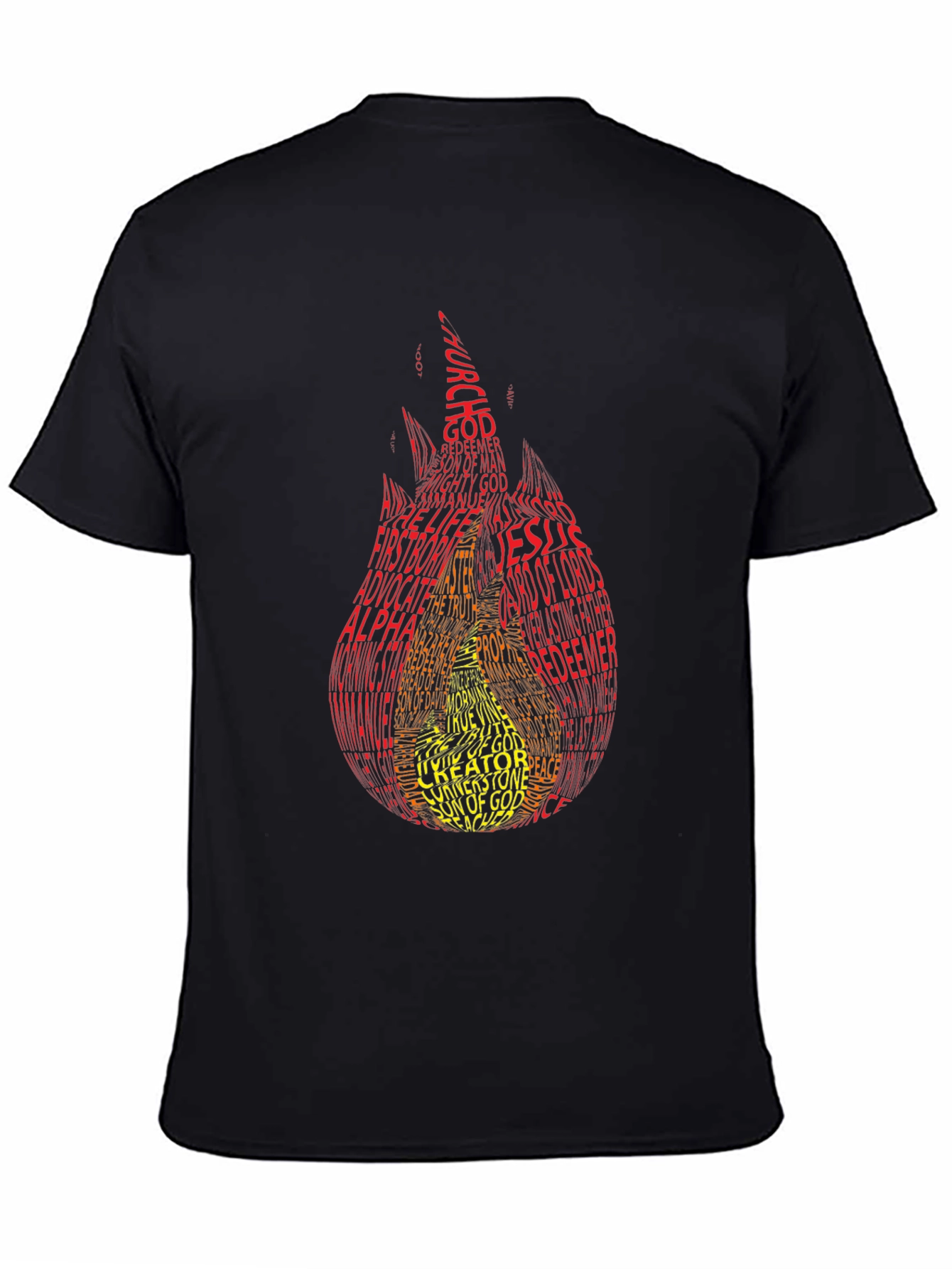 Black Flame Word Art T-Shirt - Religious Design view 4