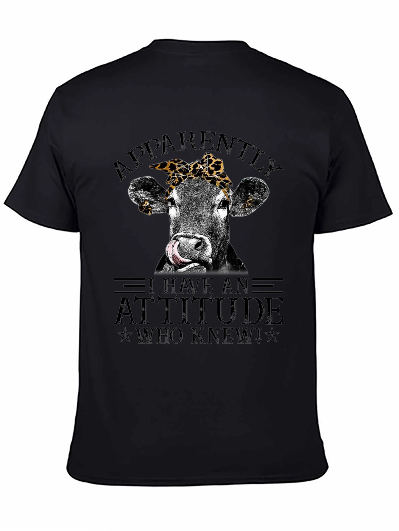Black Funny Cow Attitude Graphic T-Shirt view 4