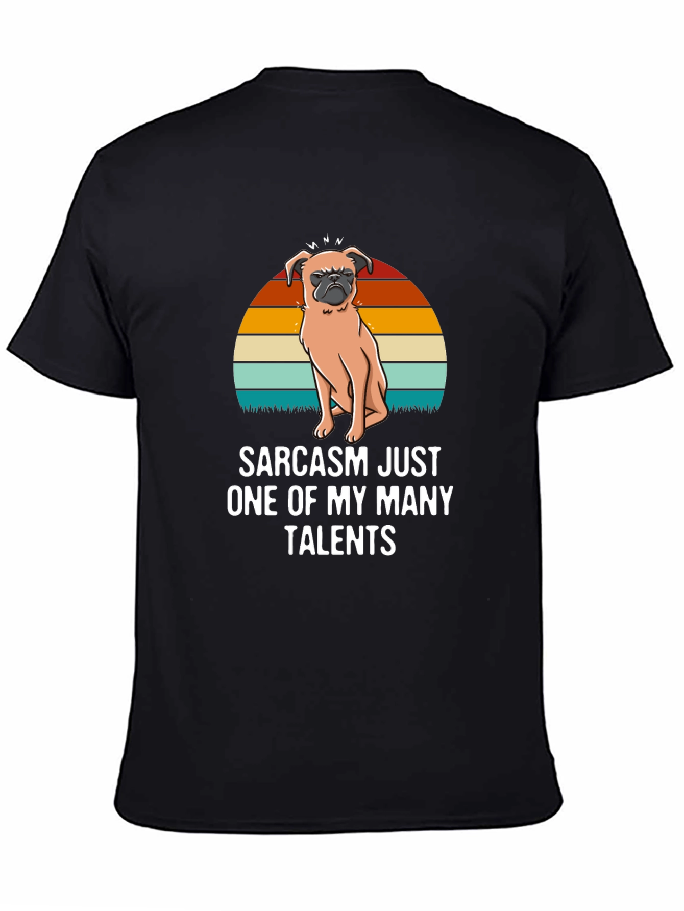 Black Sarcastic Pug Men's Black T-Shirt view 4