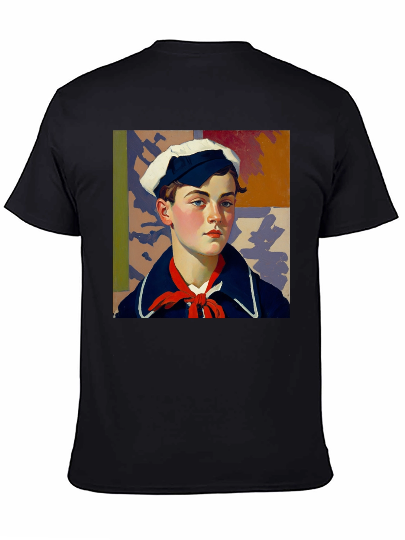 Black Vintage Sailor Portrait Black T-Shirt view 4