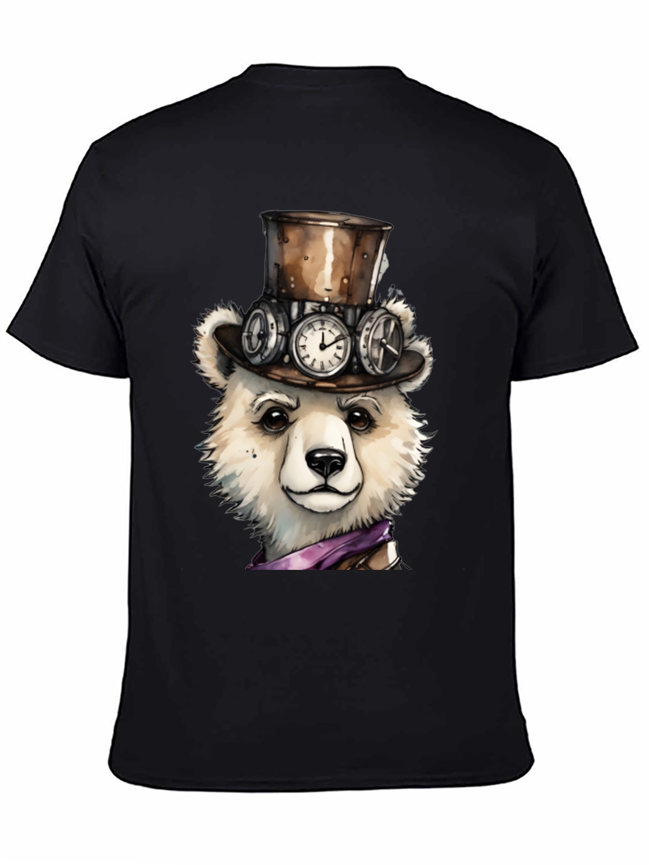 Black Steampunk Polar Bear Graphic Tee view 4
