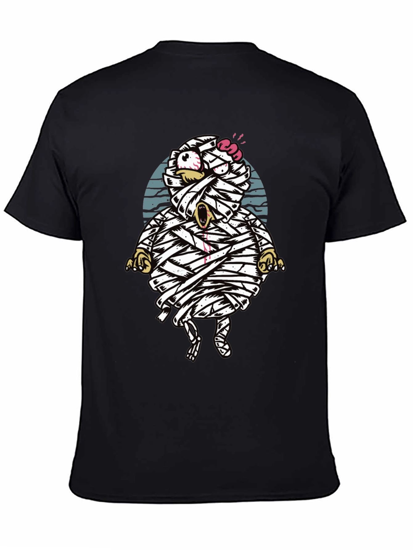 Black Cartoon Mummy Graphic T-Shirt - Halloween Style view 4