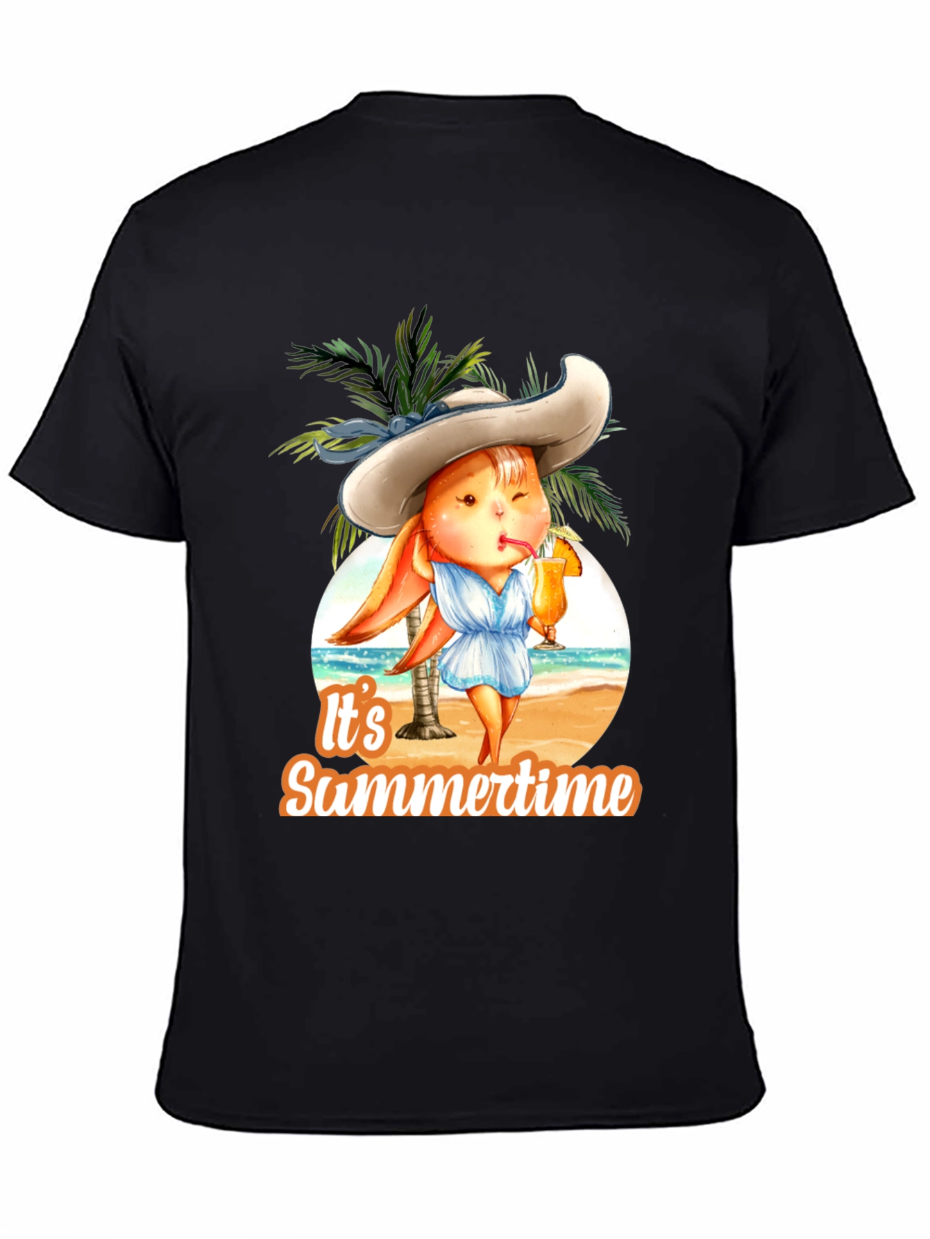 Black Summer Bunny Graphic Tee - Relaxed Beach Vibes view 4