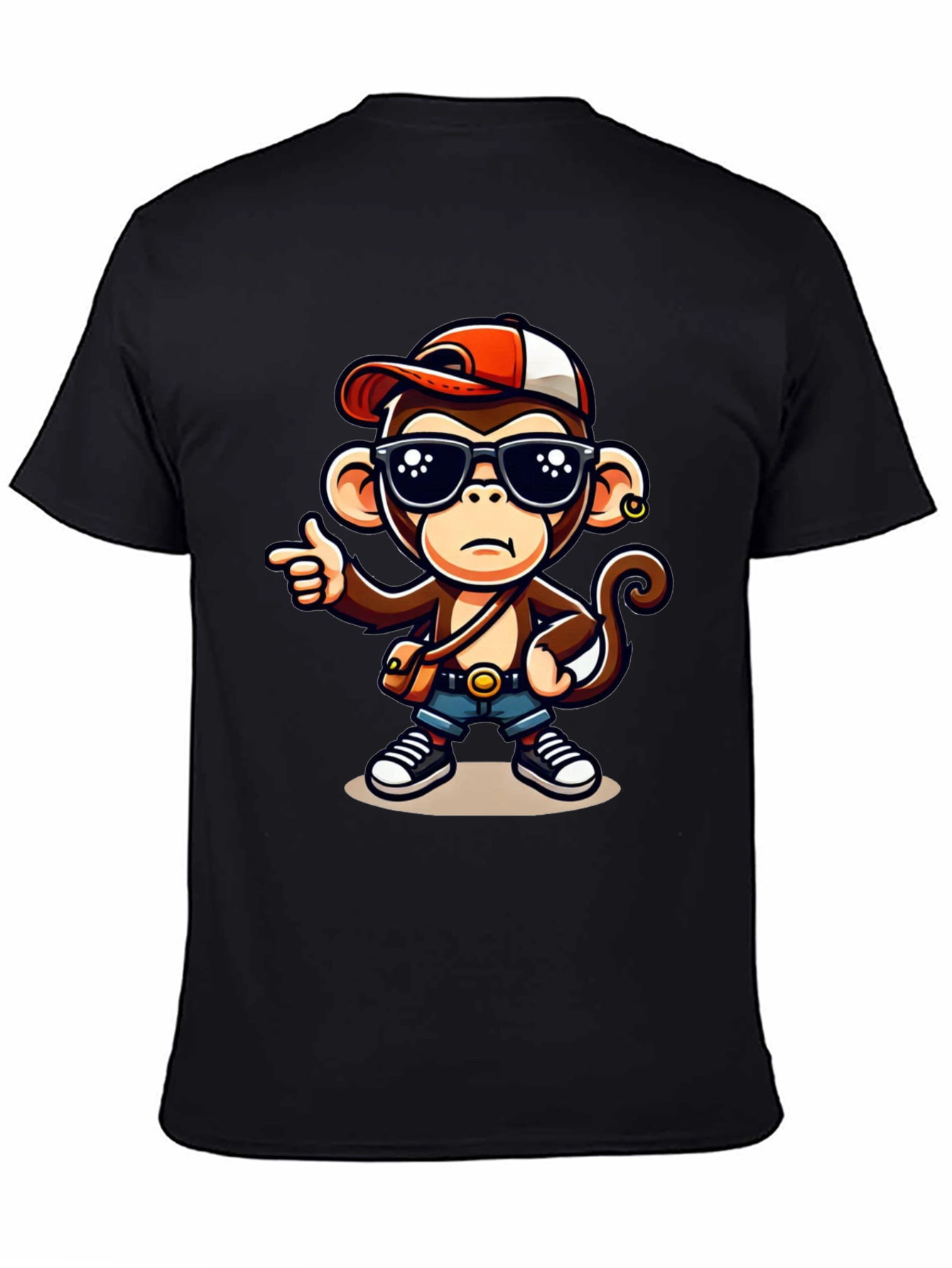 Black Cool Monkey Cartoon Graphic T-Shirt view 4