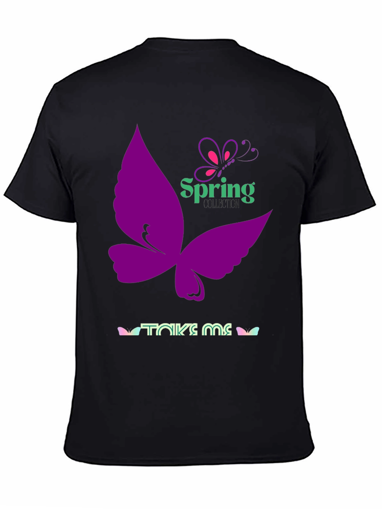 Black Spring Butterfly Black T-Shirt view 4