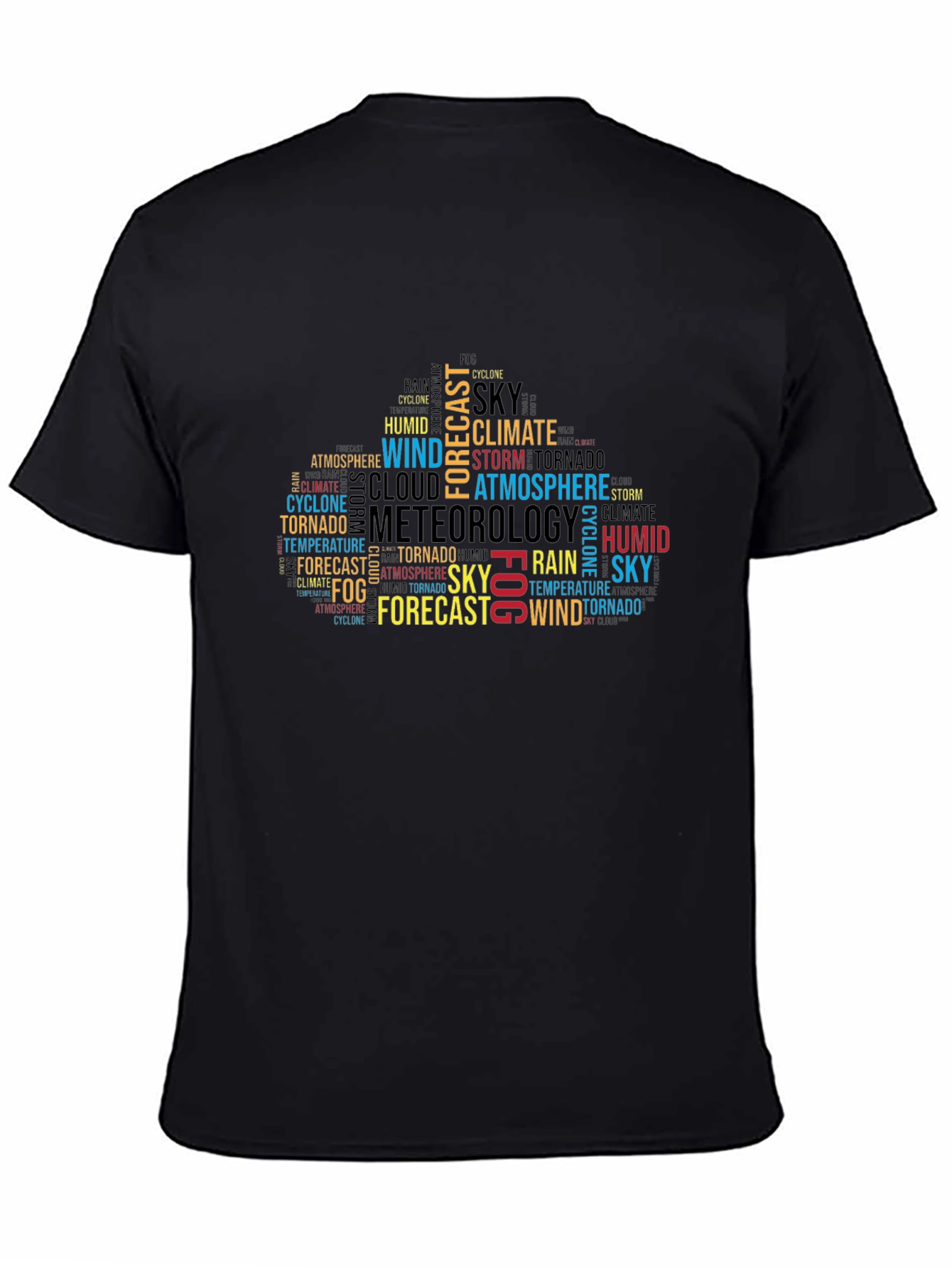 Black Weather Word Art Graphic Tee - Black Cotton T-Shirt view 4