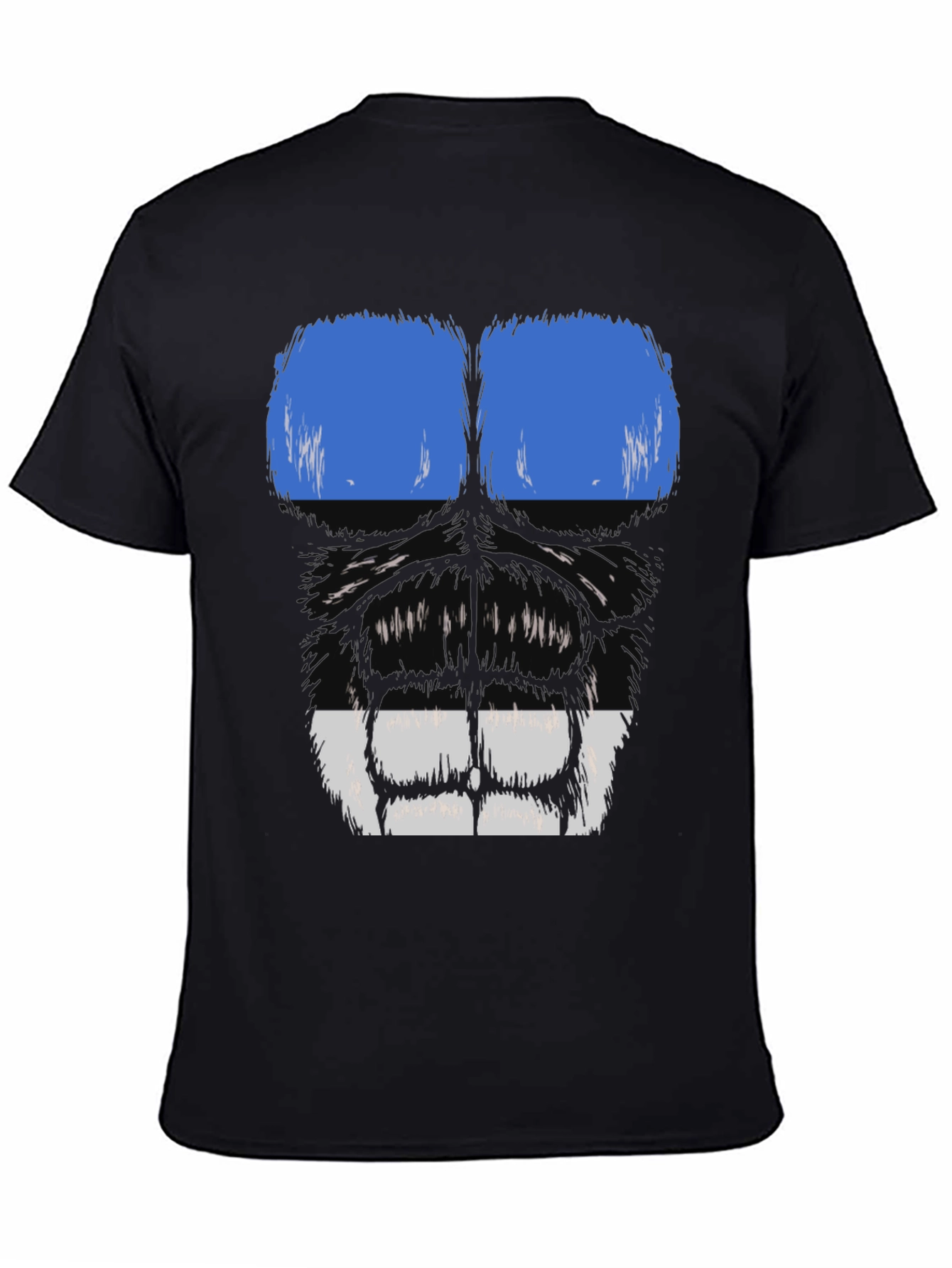 Black Gorilla Face Graphic T-Shirt - Blue & White view 4