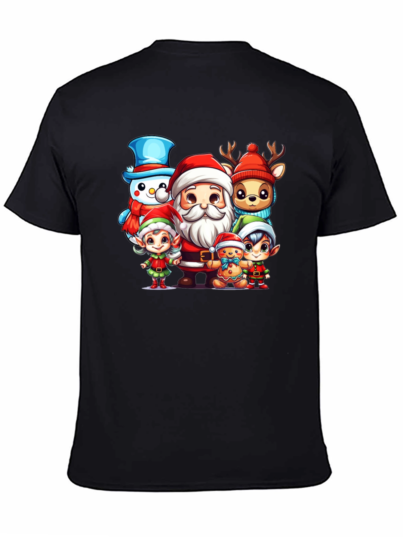 Black Festive Christmas Cartoon Crew Black T-Shirt view 4