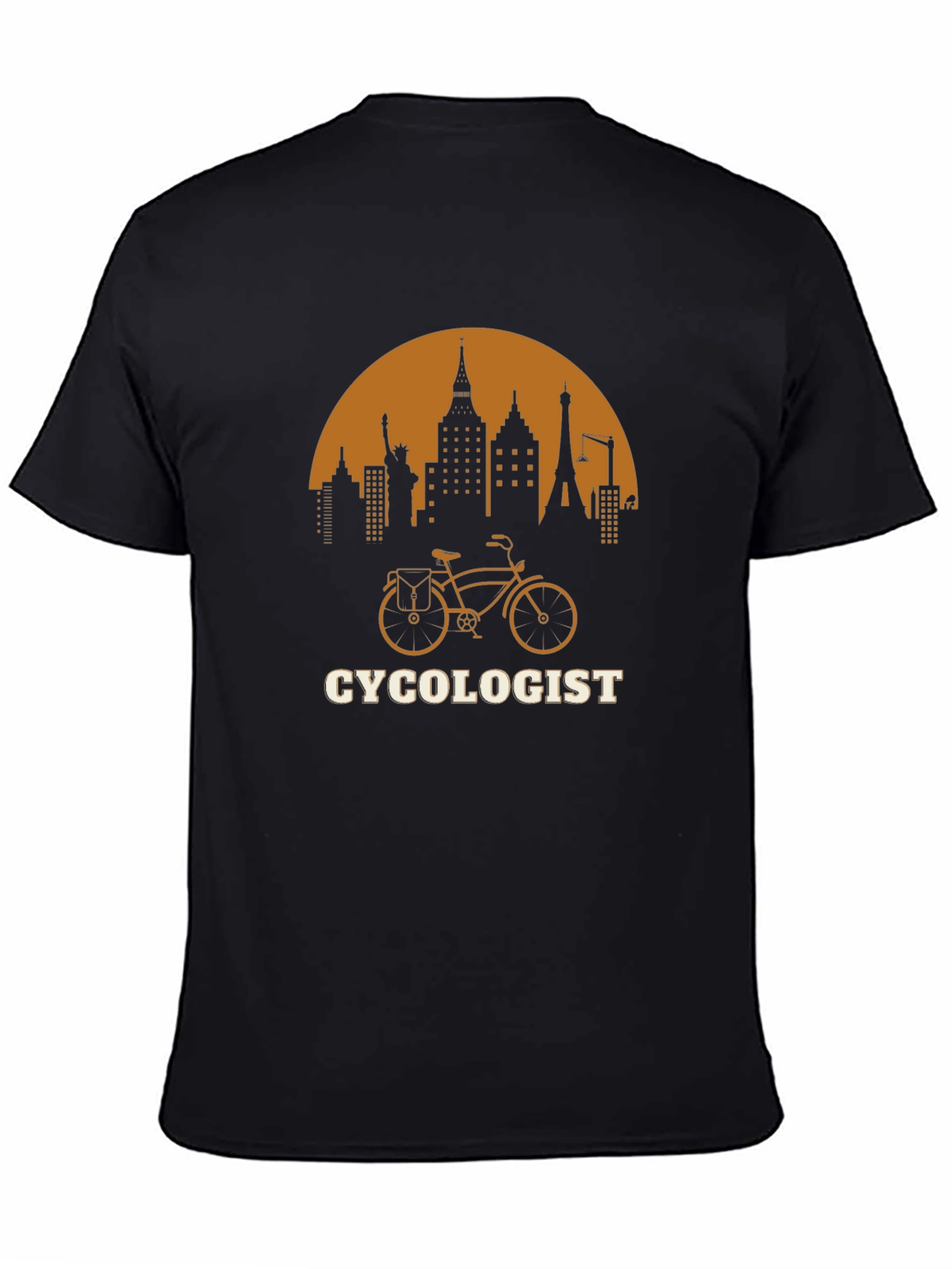 Black Cycologist T-Shirt - City Skyline Bike Design view 4