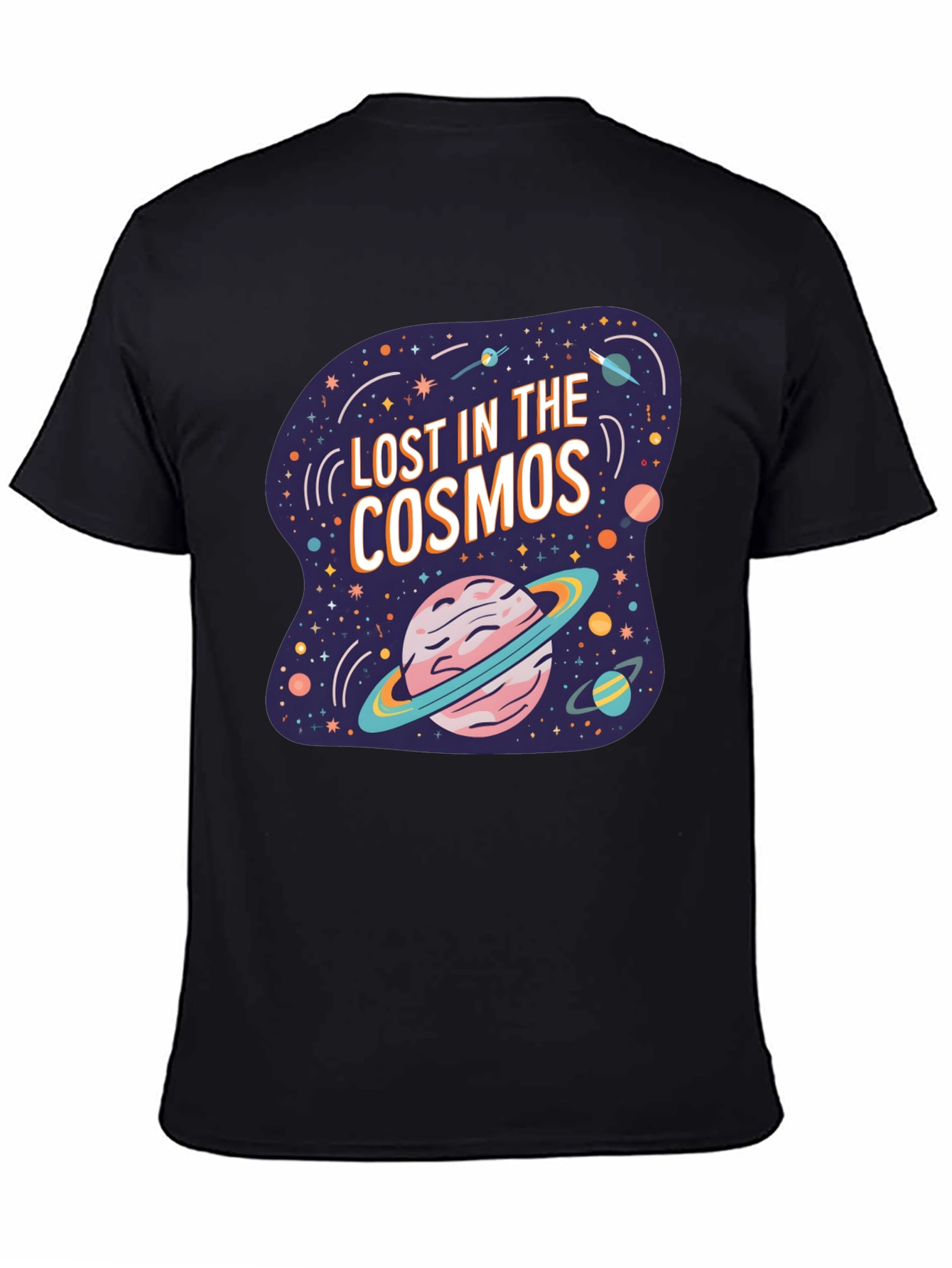 Black Lost in the Cosmos Graphic Tee - Black Cotton T-Shirt view 4